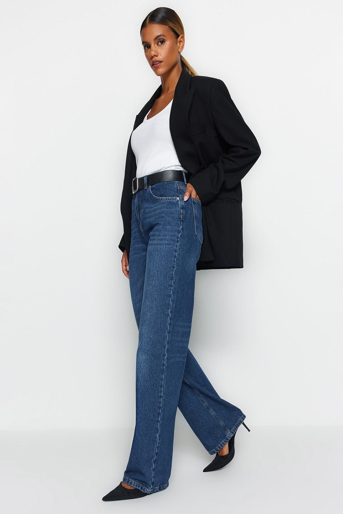 Blue High Waist Wide Leg Jeans, , large image number 1