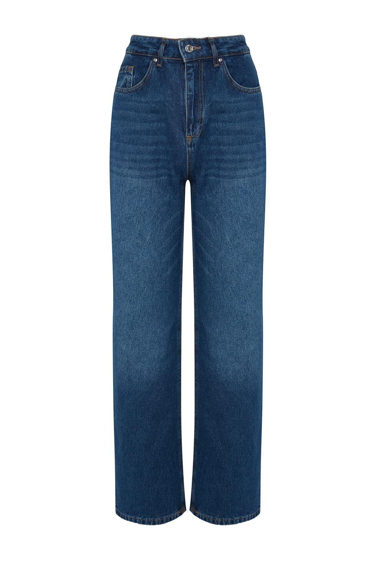 Blue High Waist Wide Leg Jeans, , large image number 4