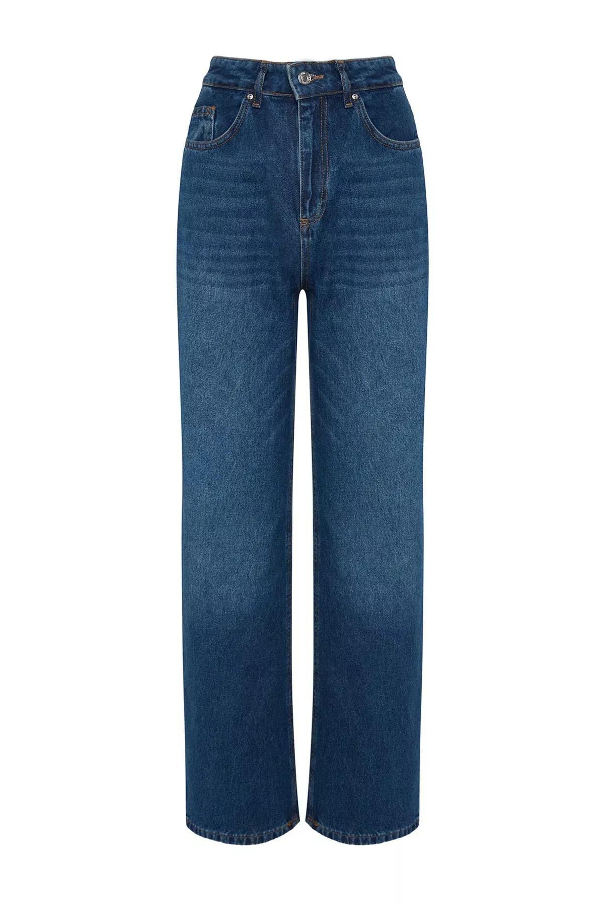 Blue High Waist Wide Leg Jeans, DARK BLUE, large image number 5