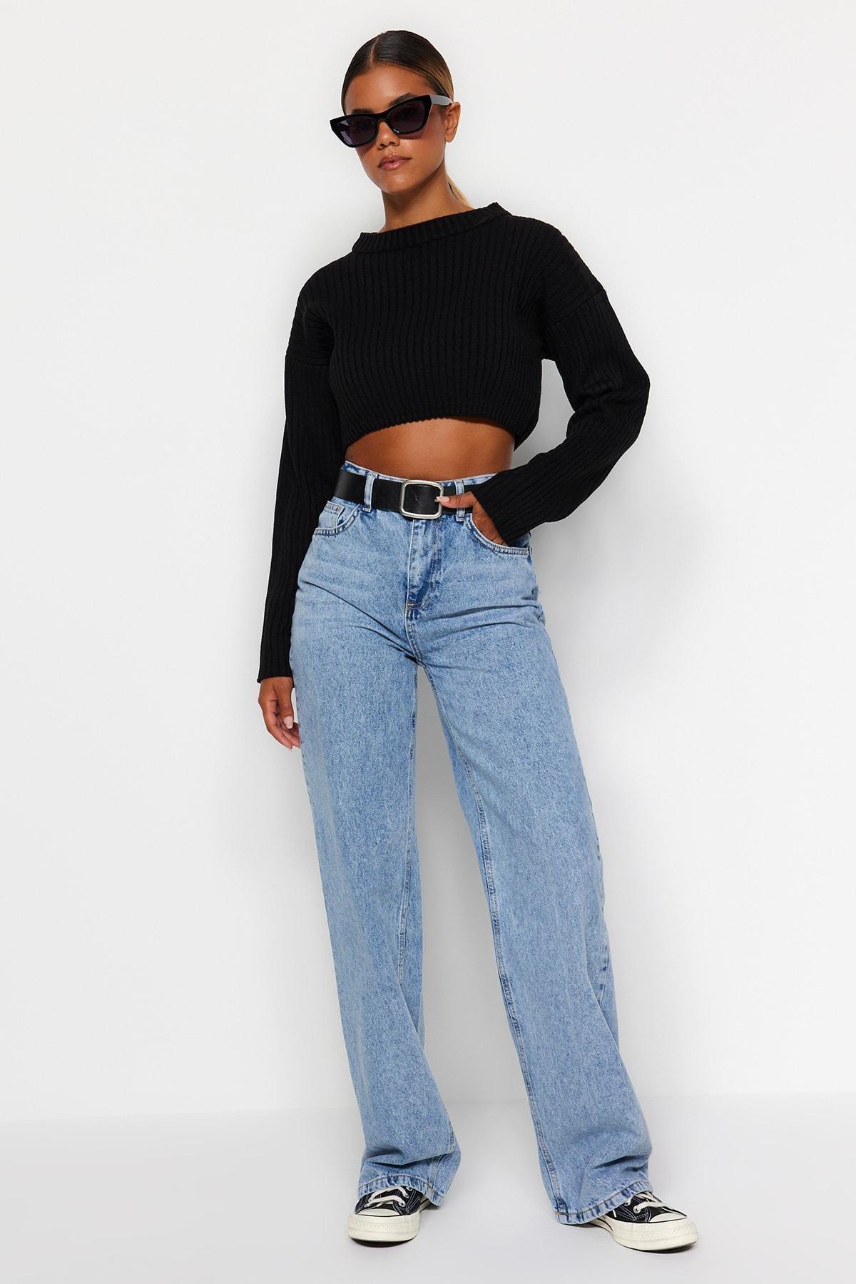 Trendyol - Blue High Waist Wide Leg Jeans