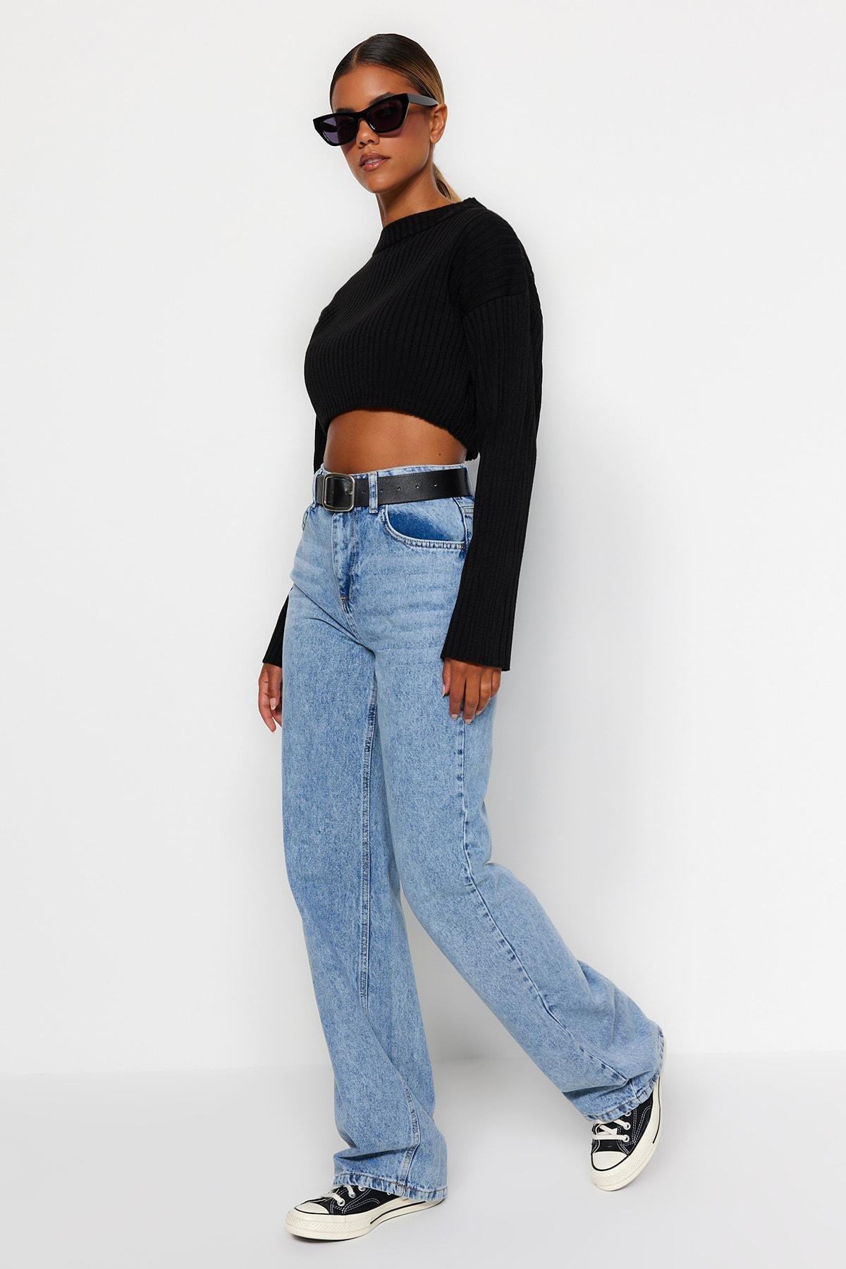 Blue High Waist Wide Leg Jeans, , large image number 1
