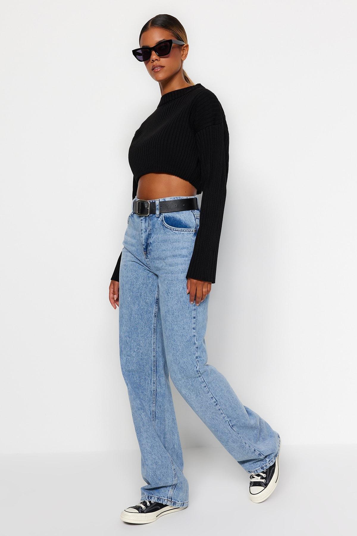 Trendyol - Blue High Waist Wide Leg Jeans