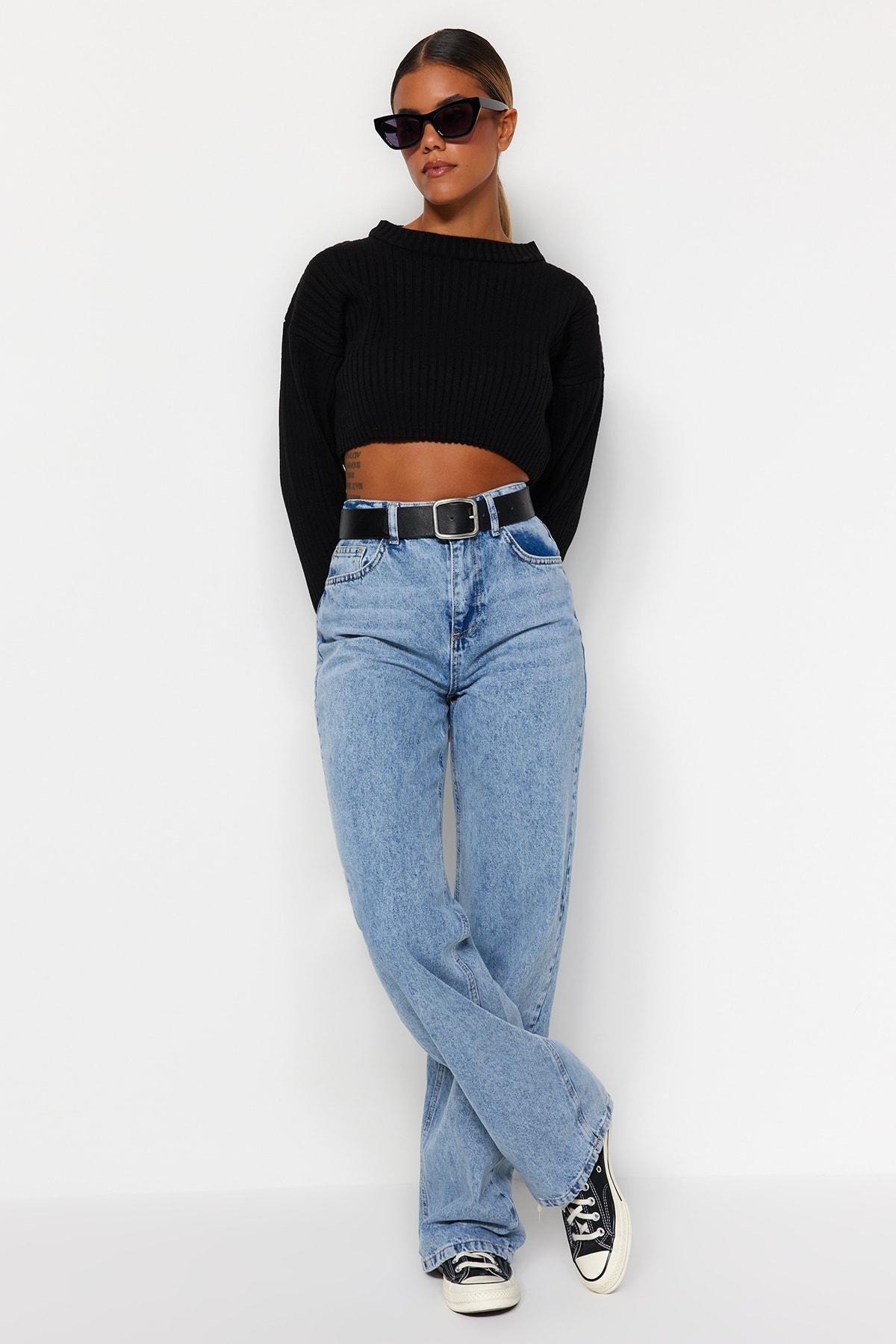 Trendyol - Blue High Waist Wide Leg Jeans