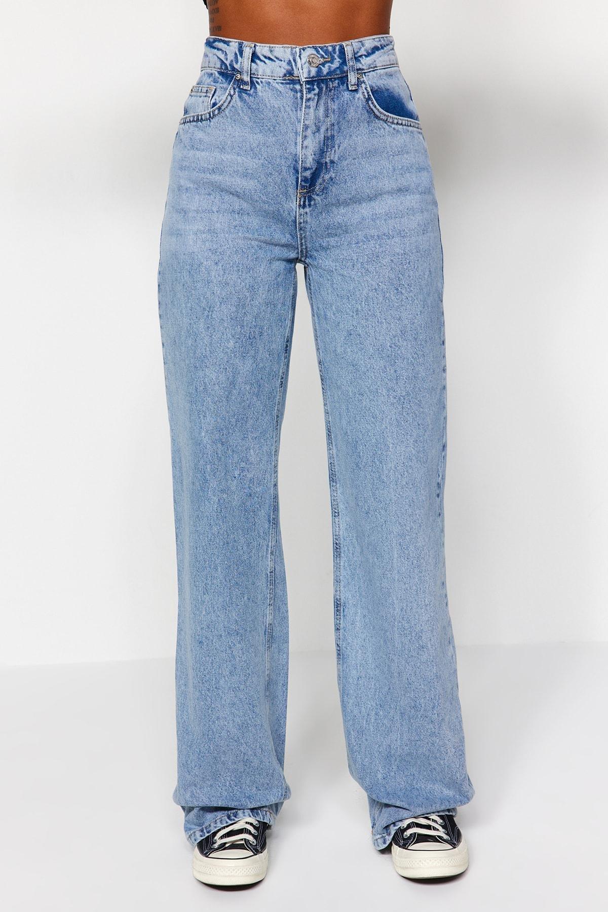 Blue High Waist Wide Leg Jeans, , large image number 4