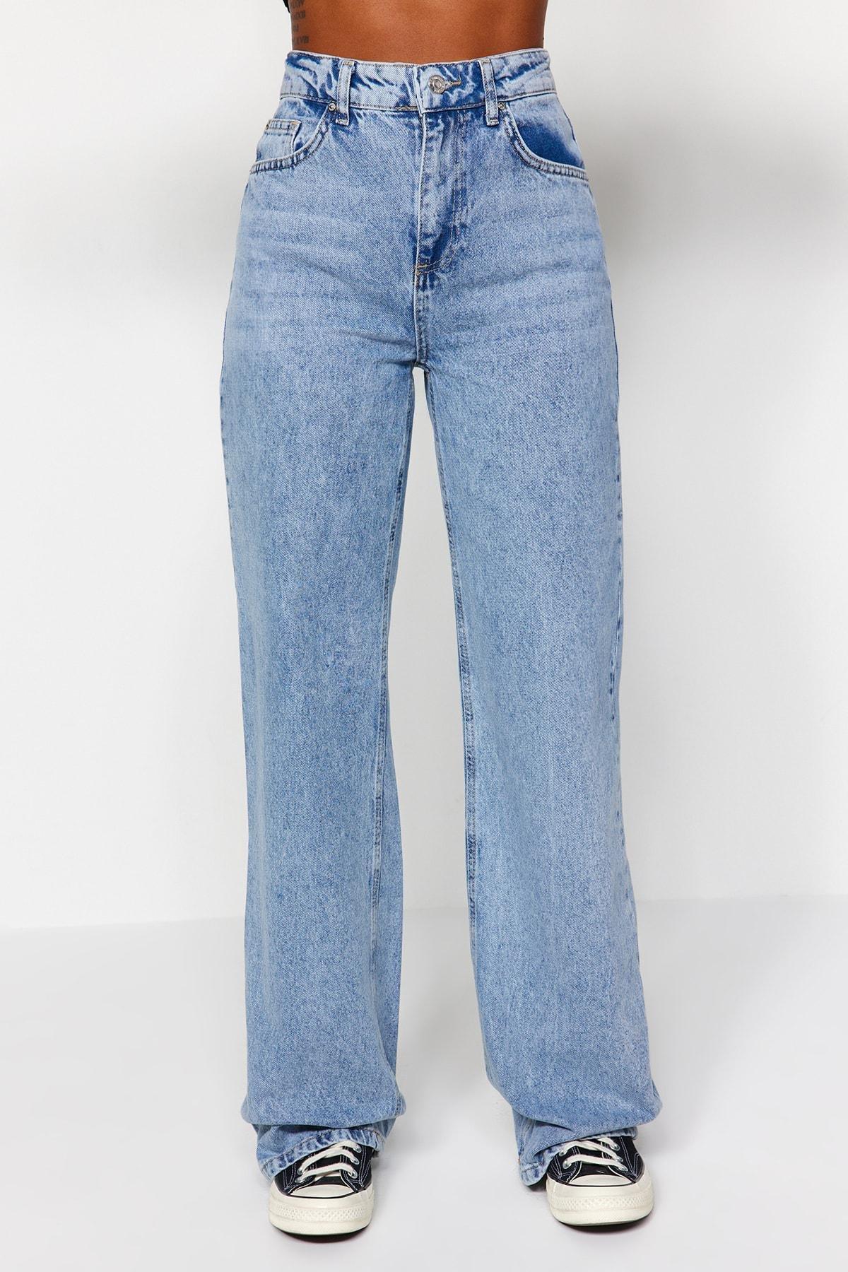 Trendyol - Blue High Waist Wide Leg Jeans