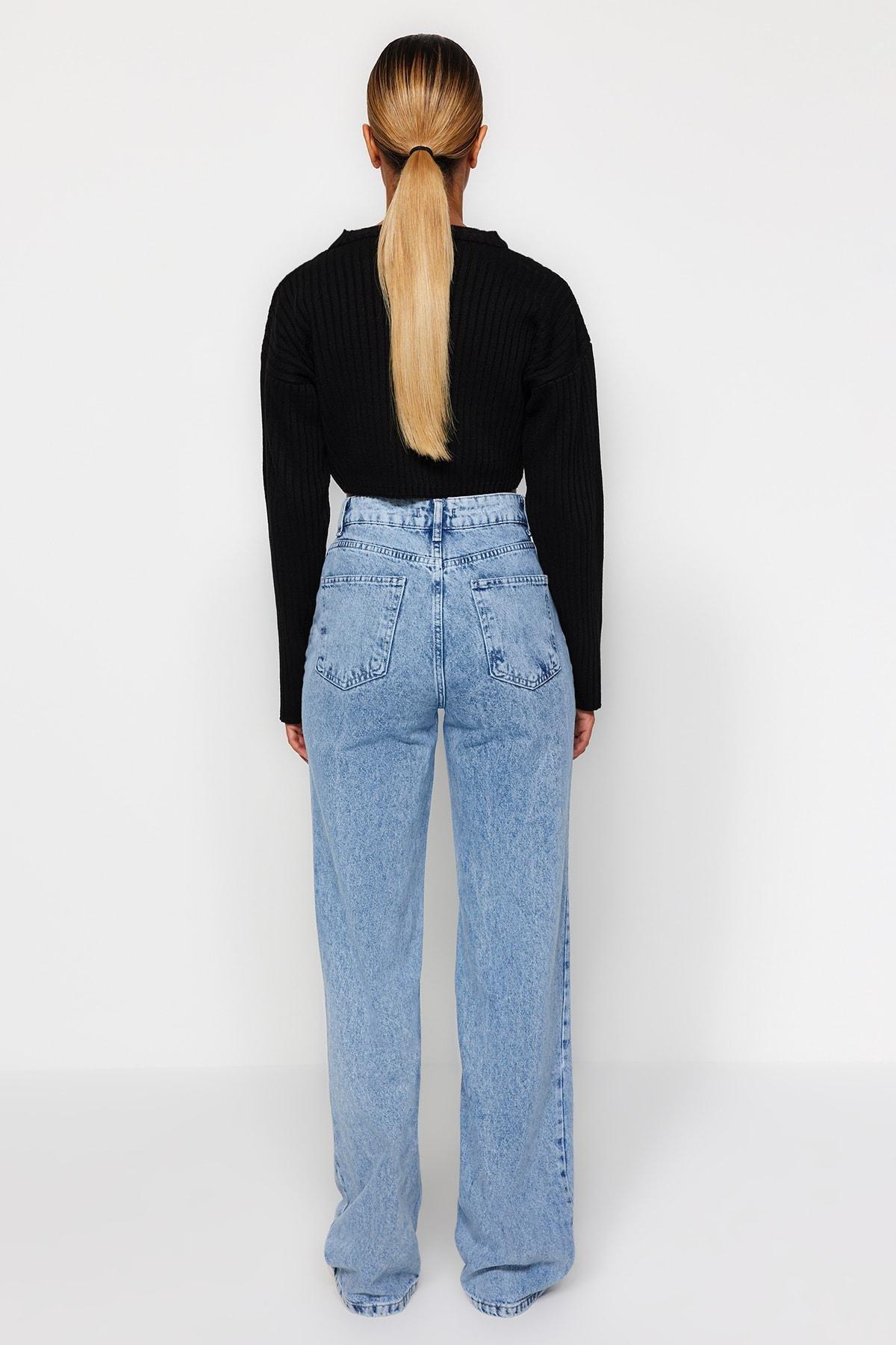 Blue High Waist Wide Leg Jeans, , large image number 6