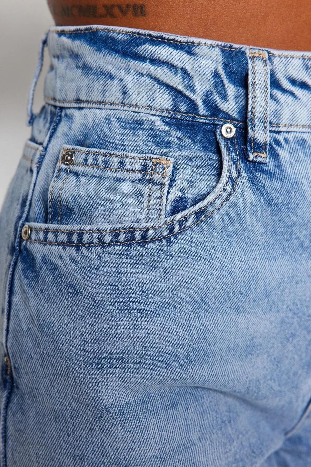 جينز بقصة ساق عريضة بخصر مرتفع، أزرق, LIGHT BLUE, large image number 6