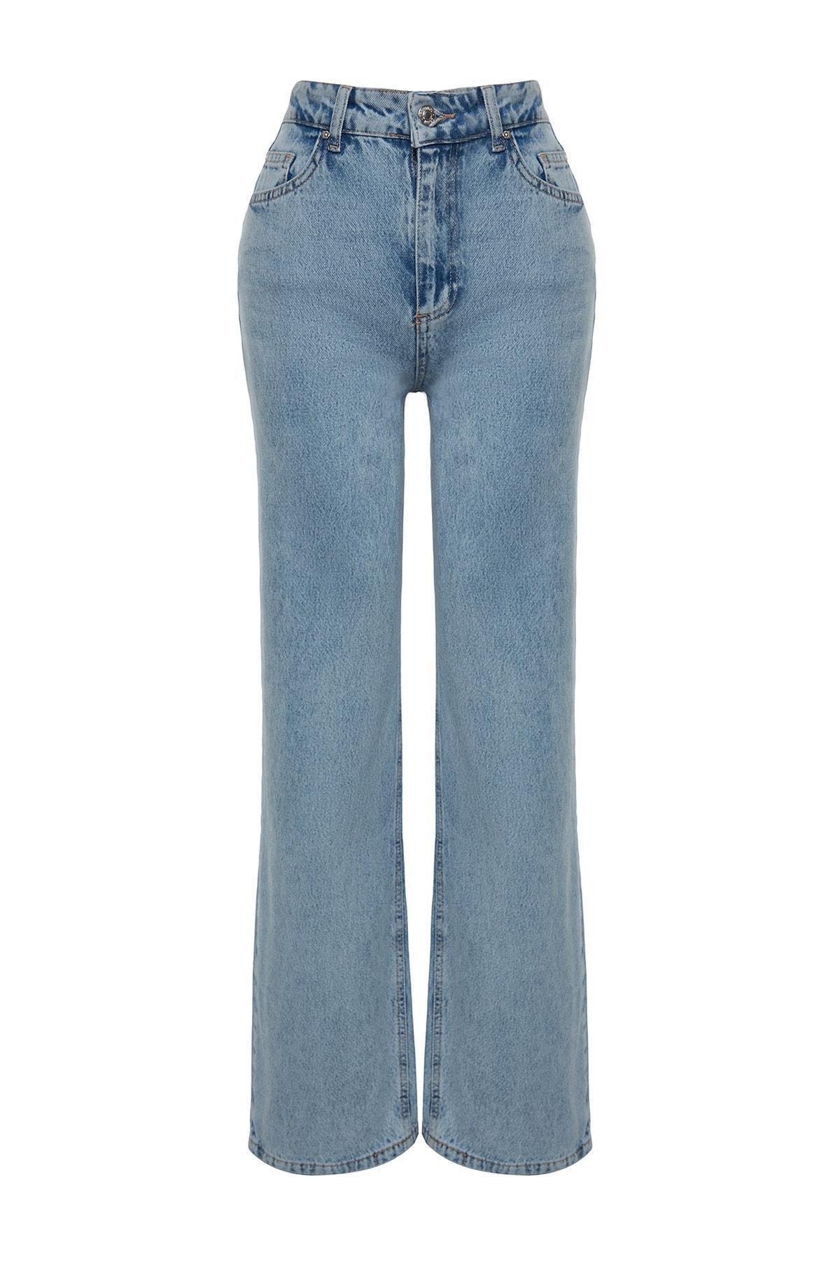 Trendyol - Blue High Waist Wide Leg Jeans