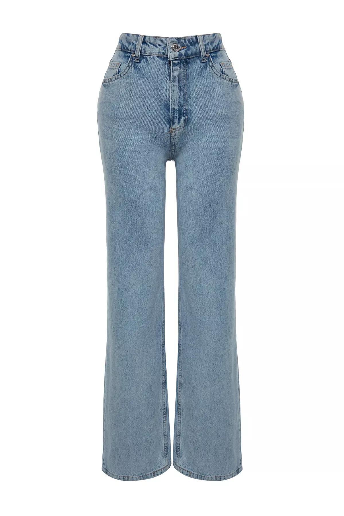 جينز بقصة ساق عريضة بخصر مرتفع، أزرق, LIGHT BLUE, large image number 8