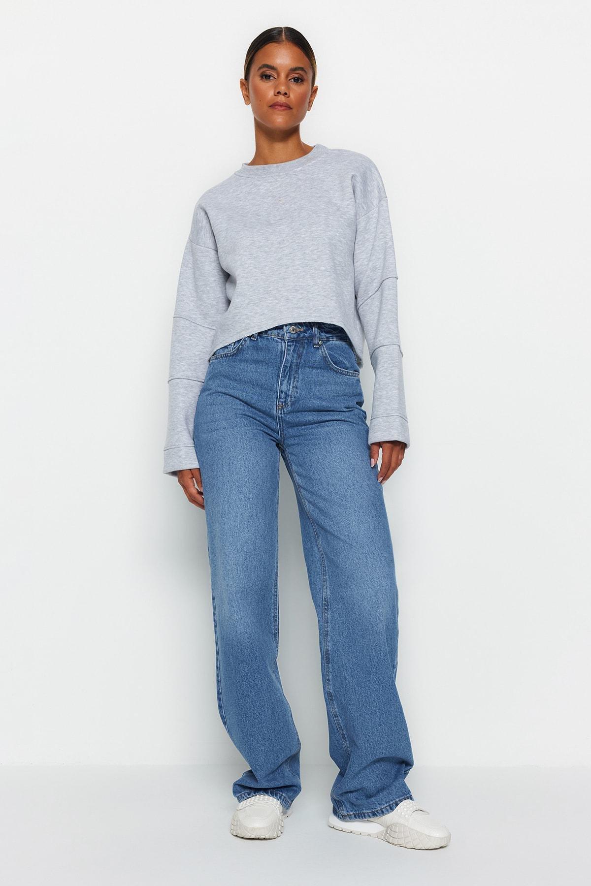 Blue High Waist Wide Leg Jeans, , large image number 0