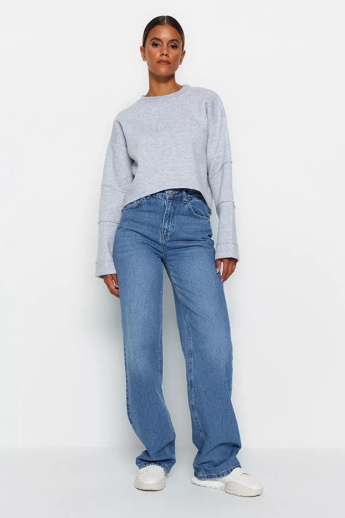 Blue High Waist Wide Leg Jeans, Blue, medium