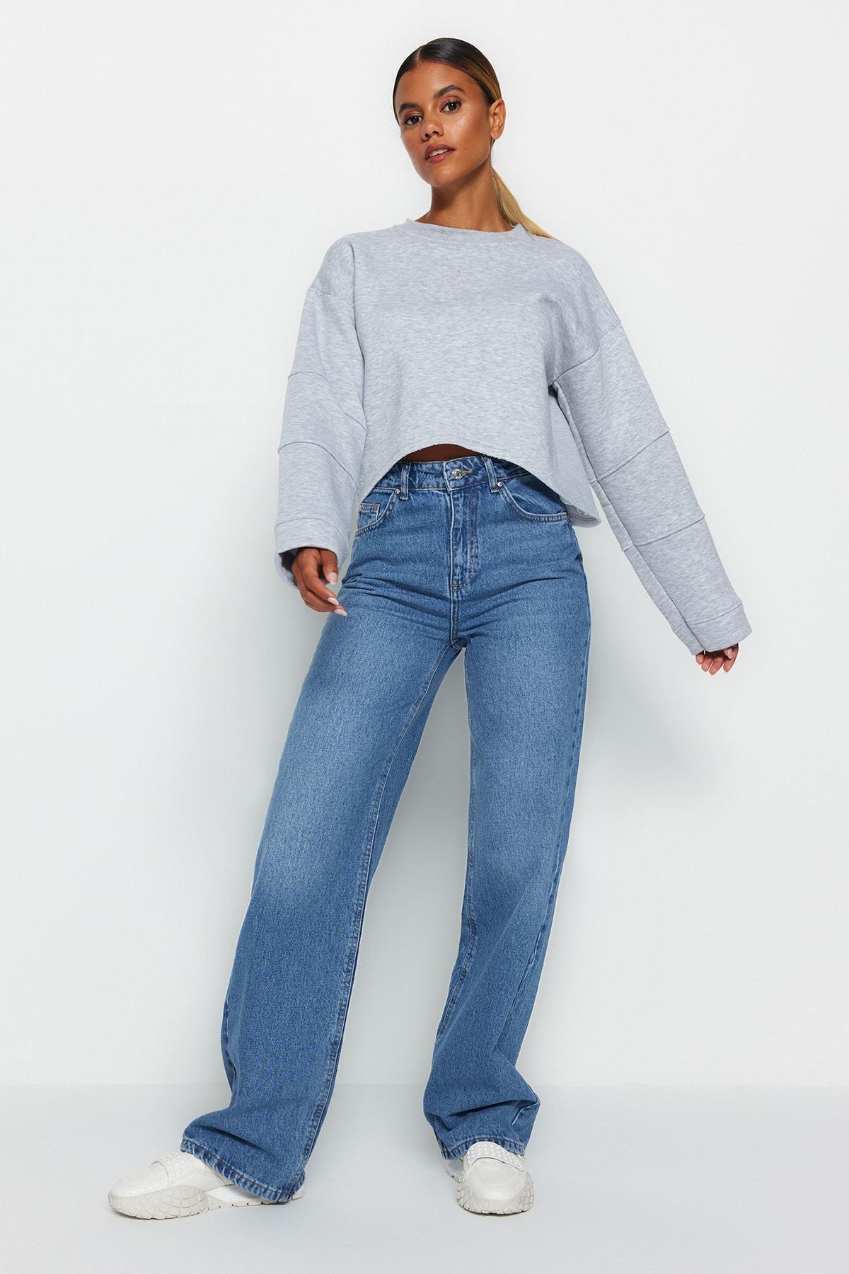 Blue High Waist Wide Leg Jeans, , large image number 1