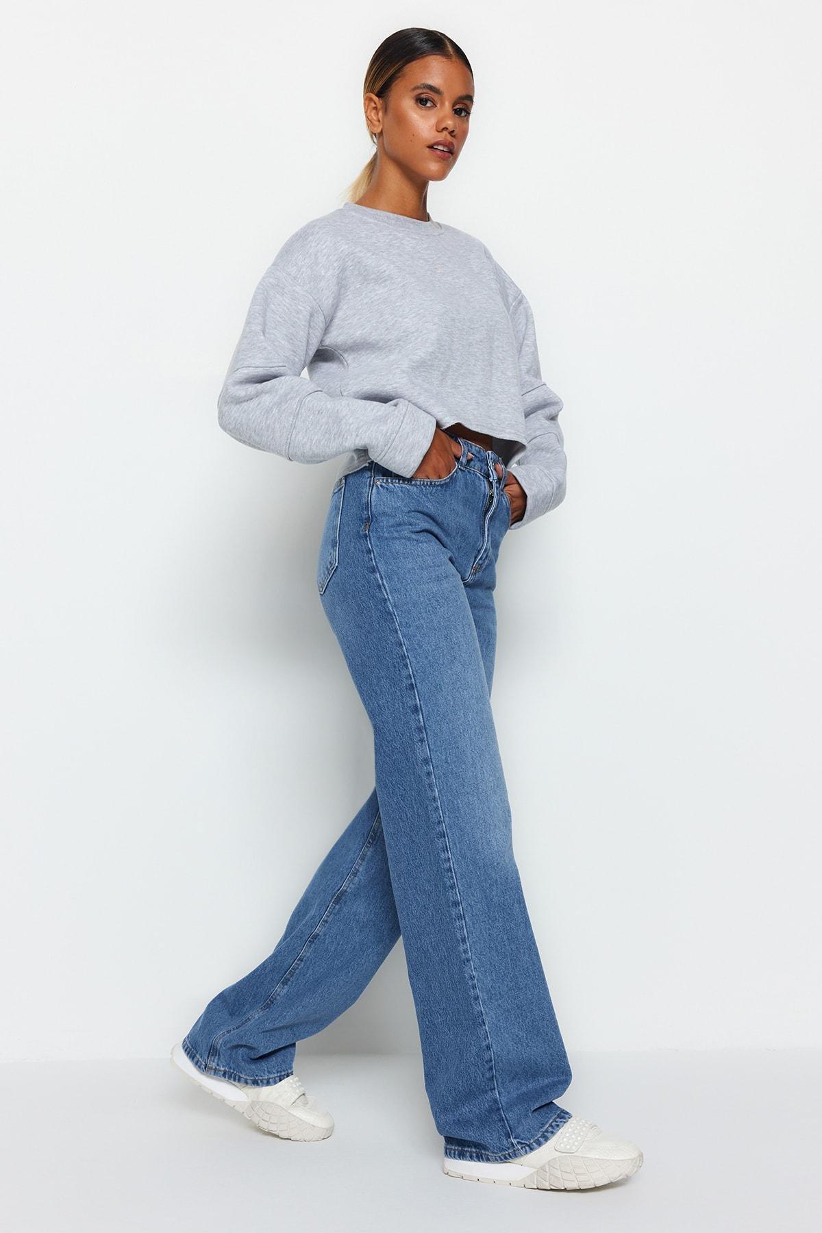 Blue High Waist Wide Leg Jeans, , large image number 2