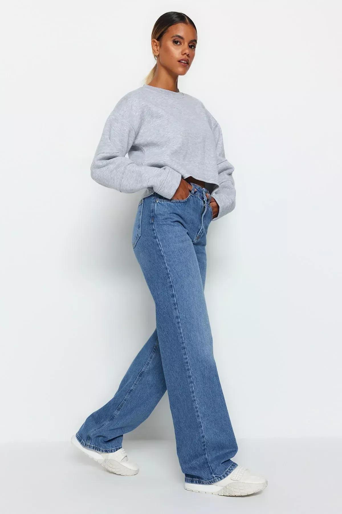 Blue High Waist Wide Leg Jeans, Blue, medium