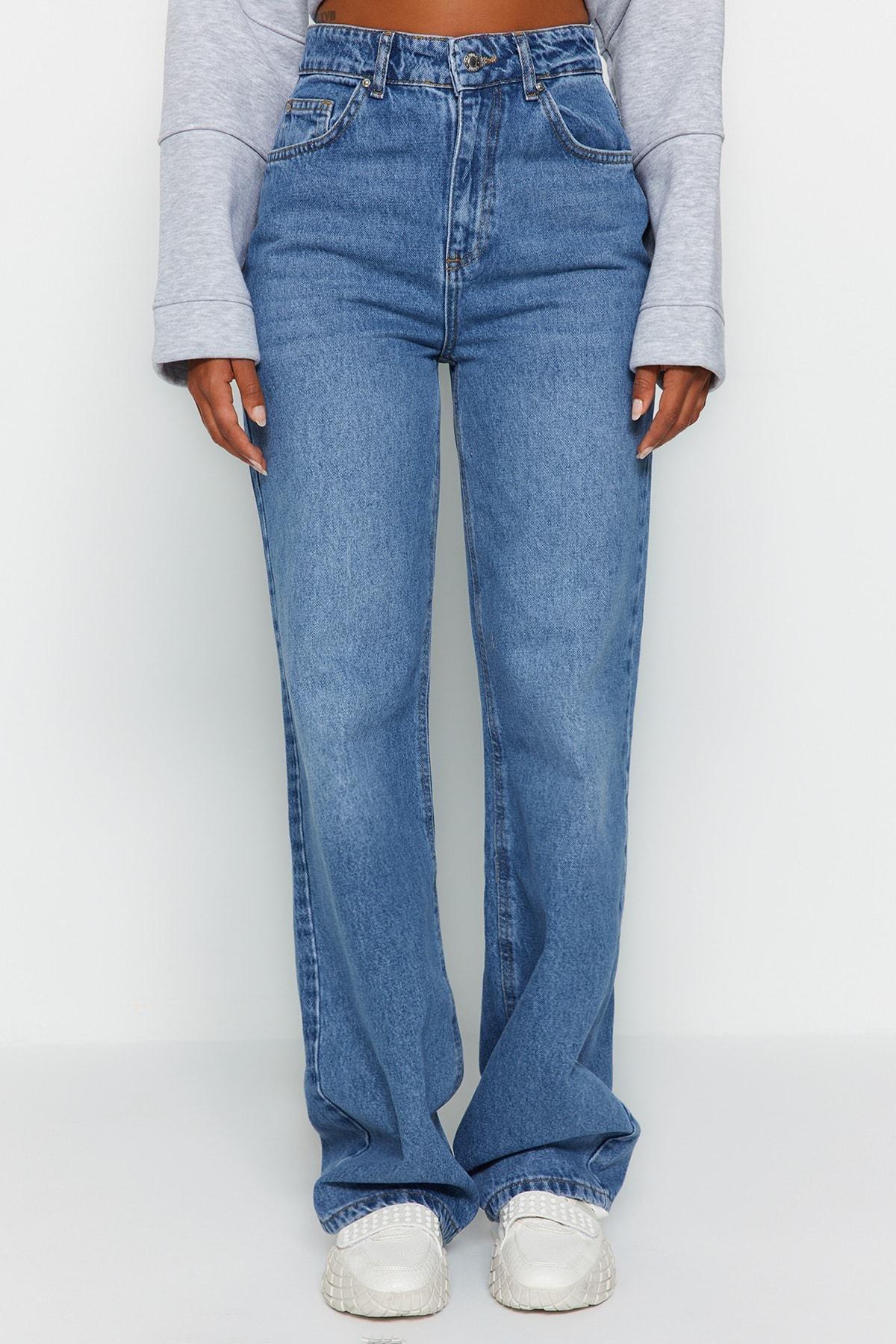 Blue High Waist Wide Leg Jeans, , large image number 3