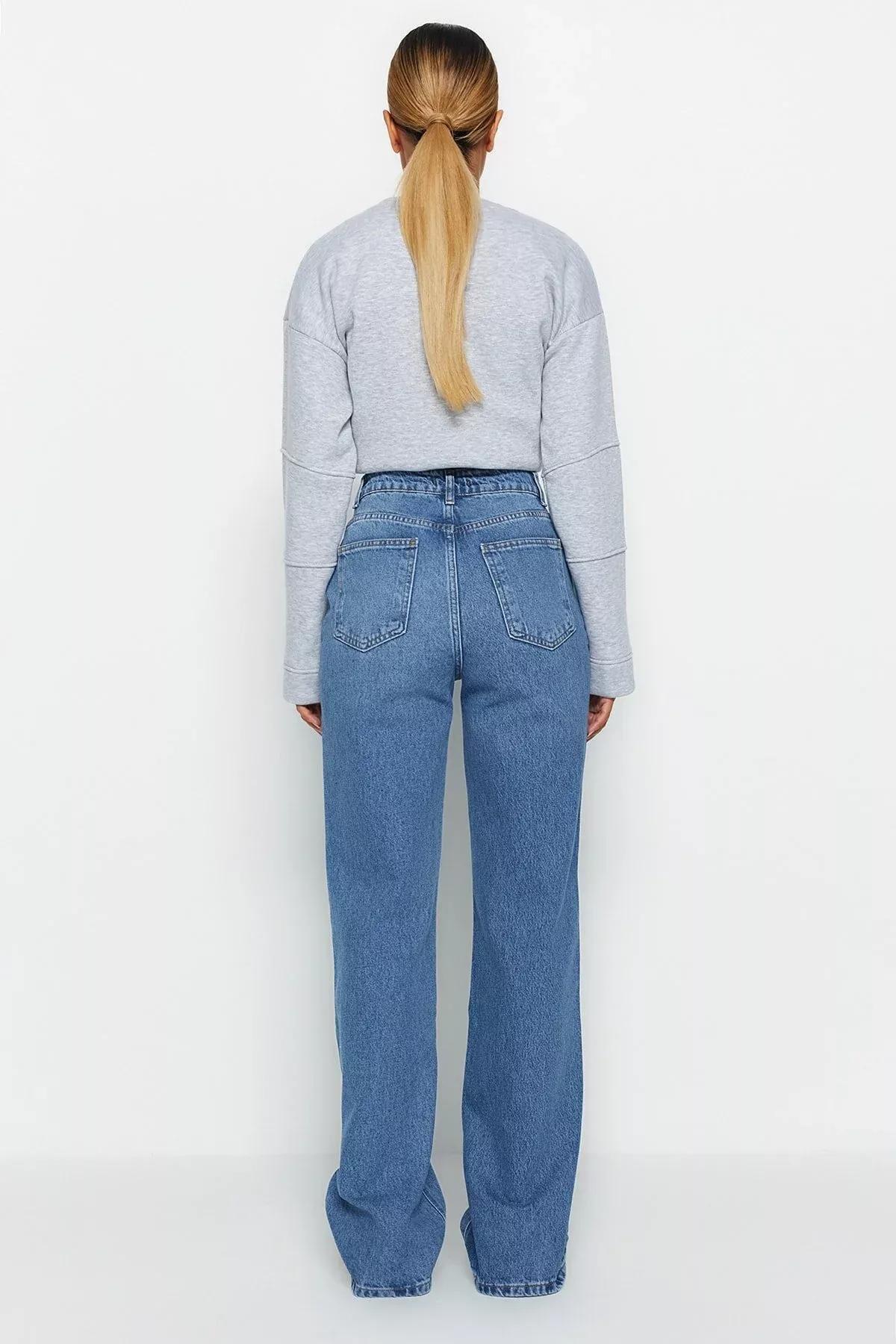 Blue High Waist Wide Leg Jeans, Blue, large image number 4