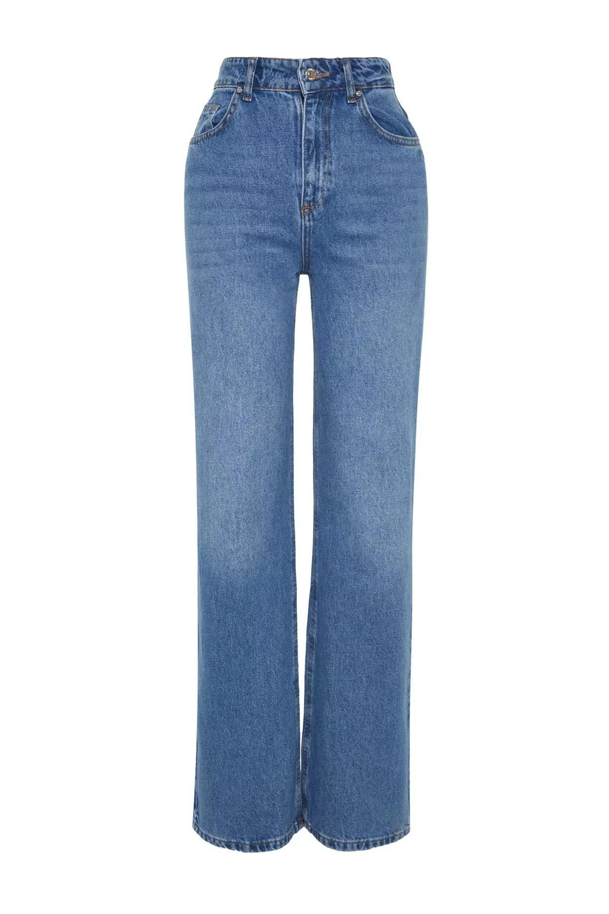Blue High Waist Wide Leg Jeans, Blue, large image number 5