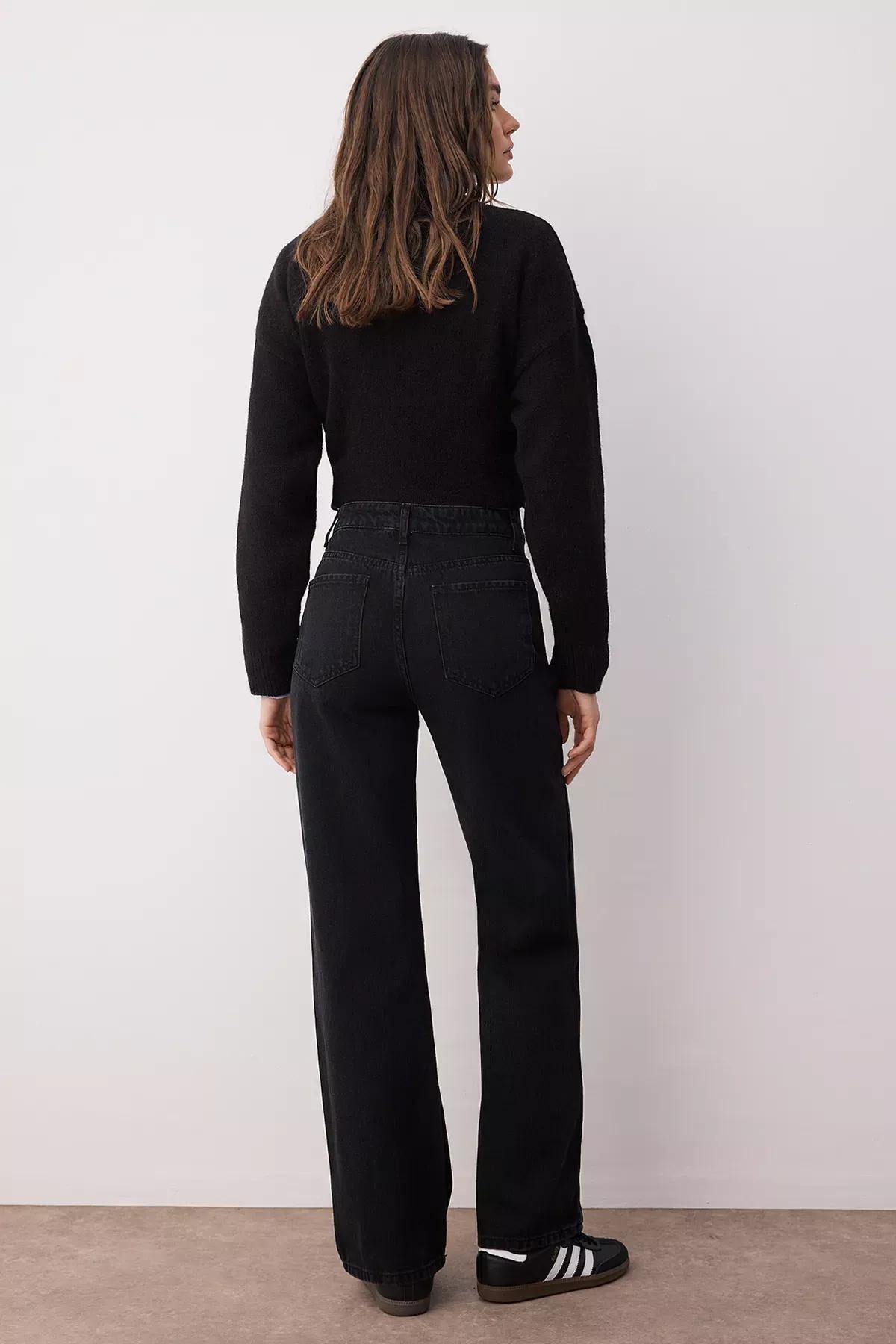 Black Wide Leg Jeans, BLACK, large image number 3