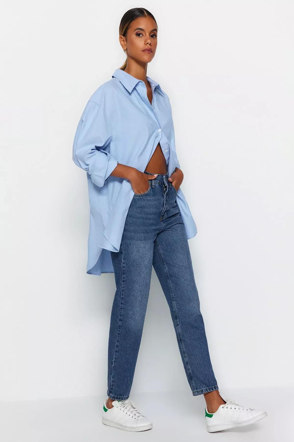 Blue Mom Jeans, DARK BLUE, large image number 1