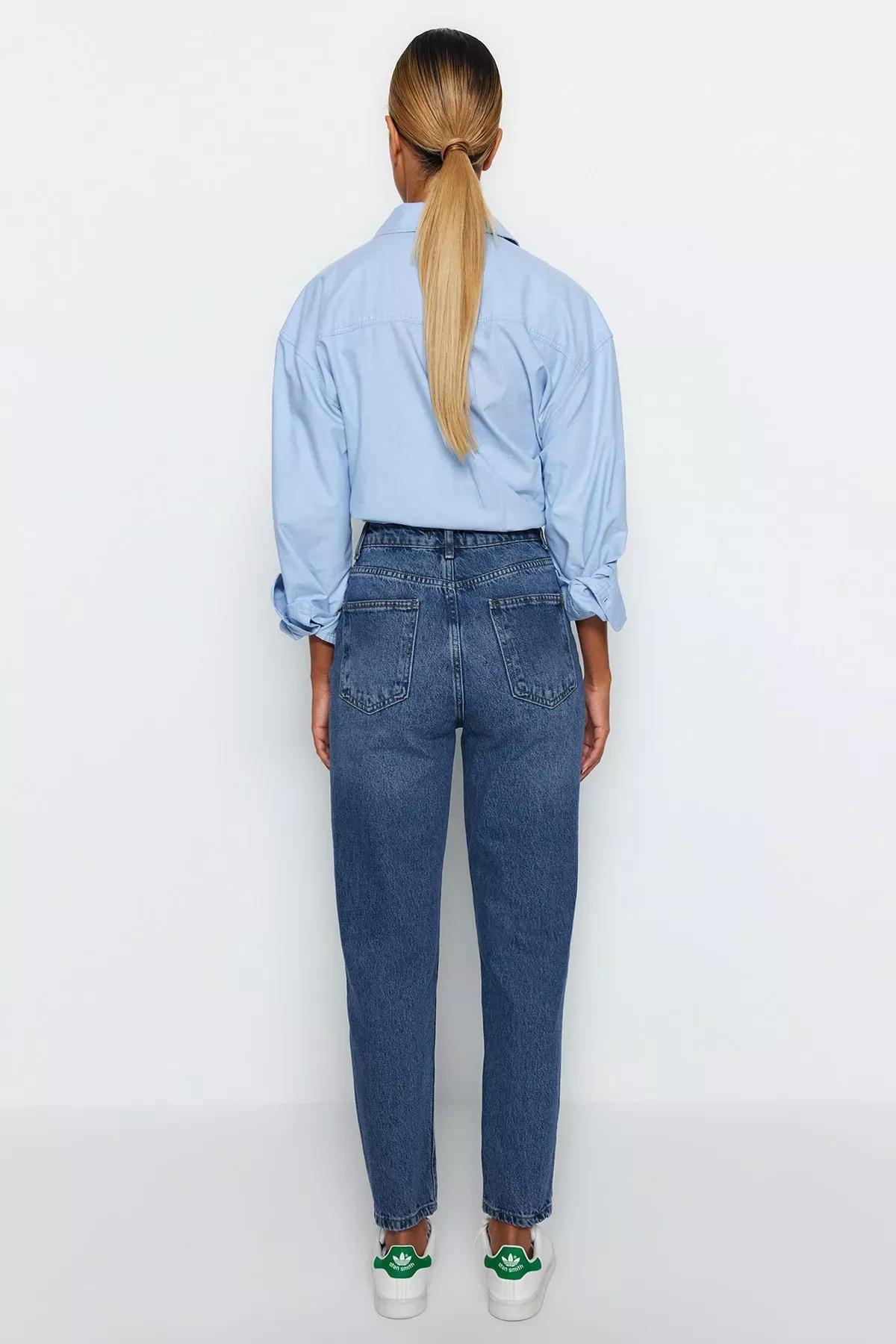 Blue Mom Jeans, DARK BLUE, large image number 5