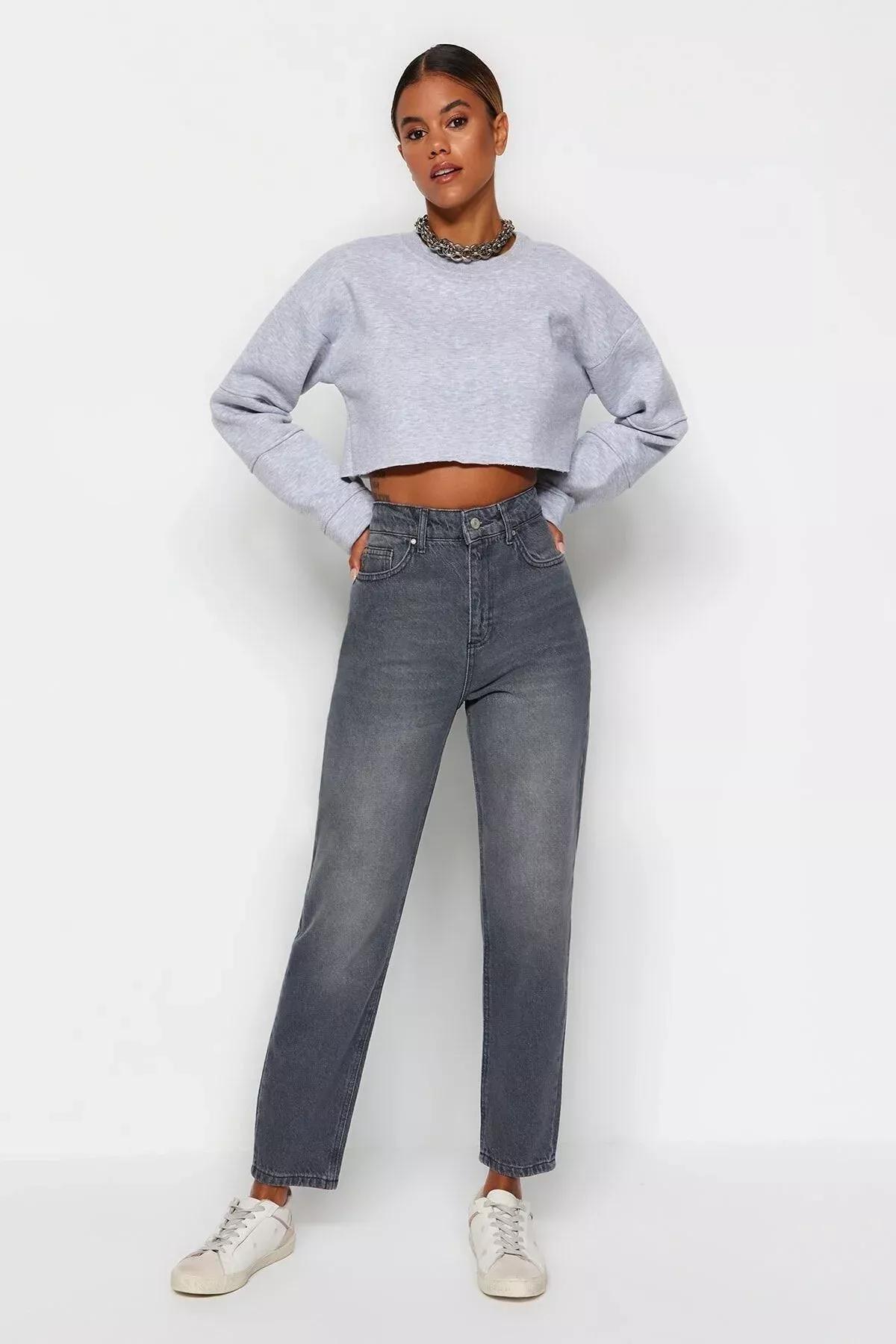 Grey Mom Jeans, , large image number 0