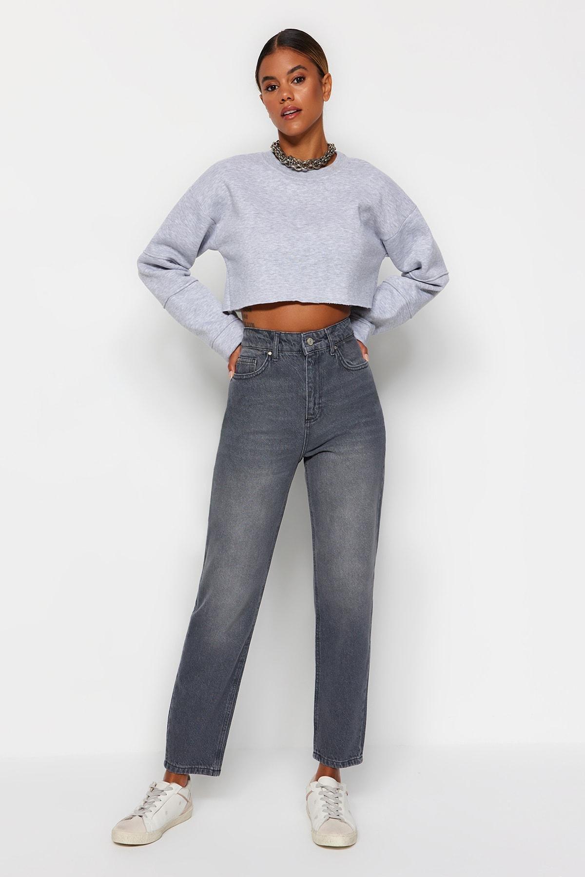 Grey Mom Jeans, , medium