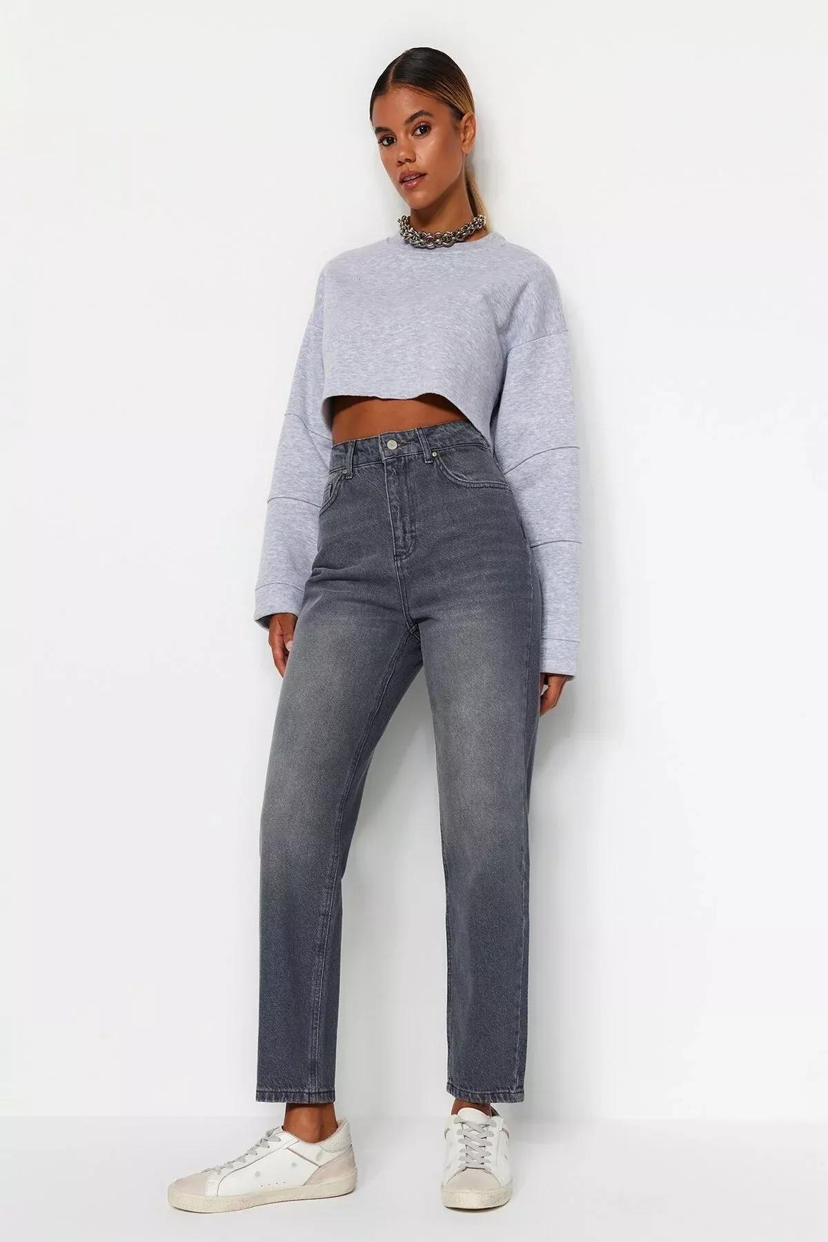 Grey Mom Jeans, , large image number 1