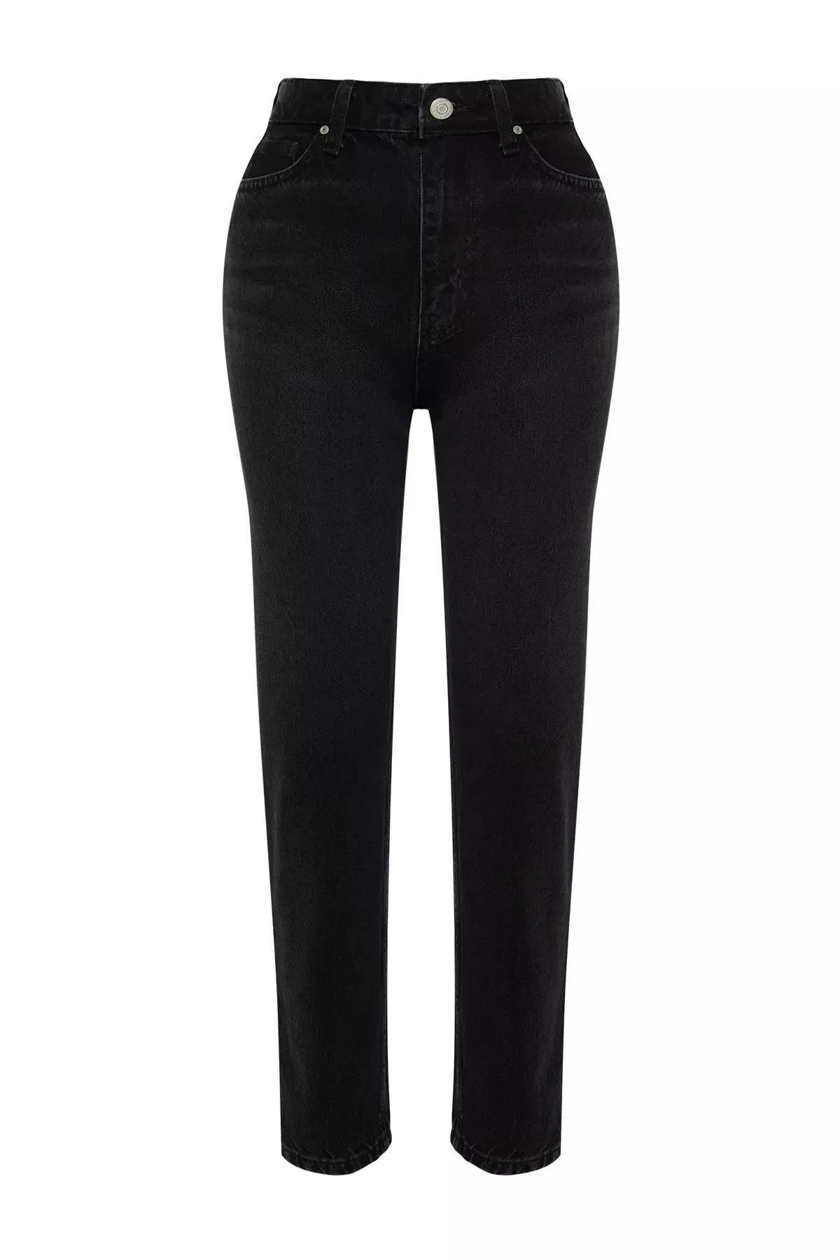 Black High Waist Mom Jeans, BLACK, large image number 9