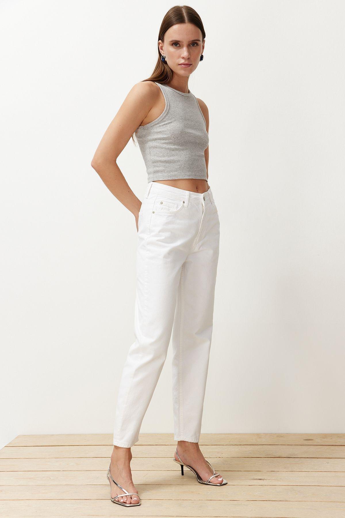 White High Waist Mom Jeans TWOAW24JE00076, single, , large image number 2