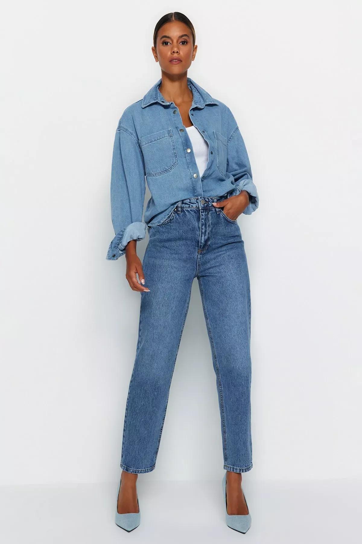 Blue Mom Jeans, Blue, medium