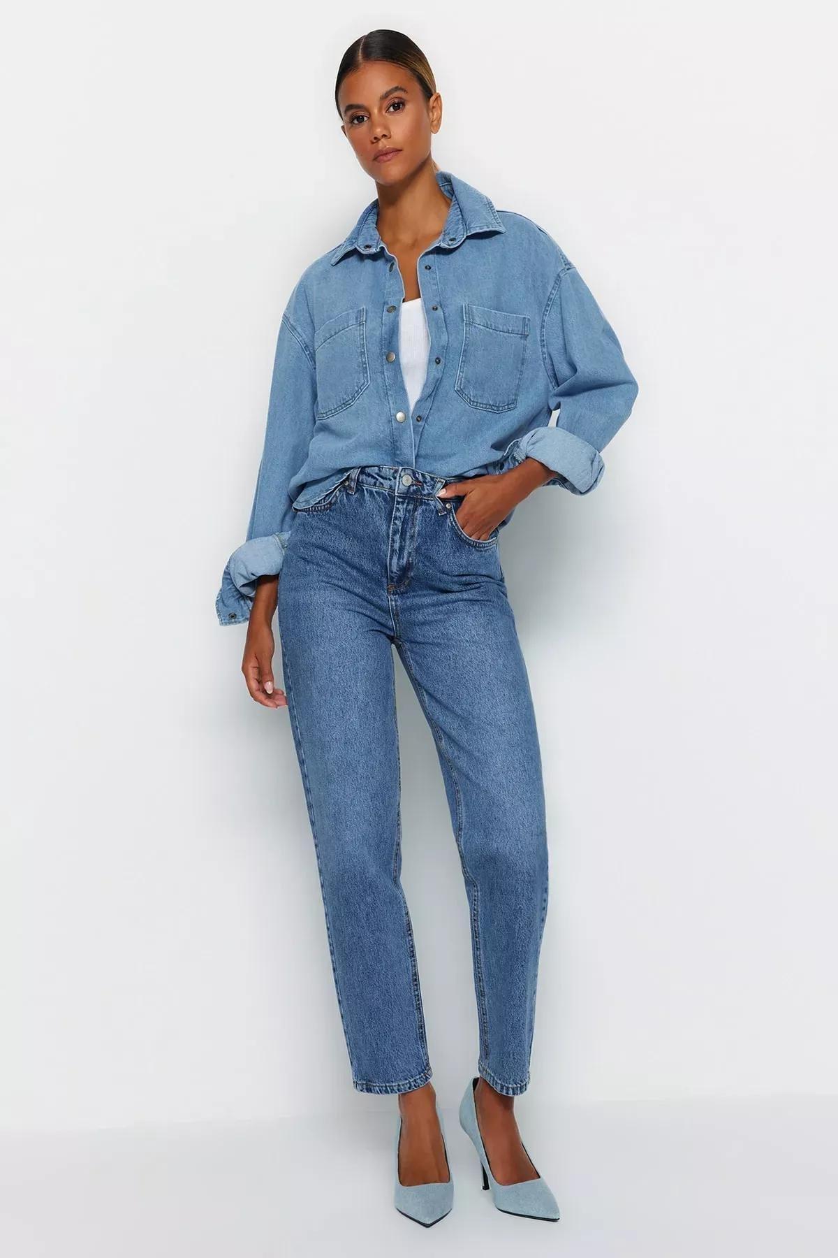 Blue Mom Jeans, Blue, medium