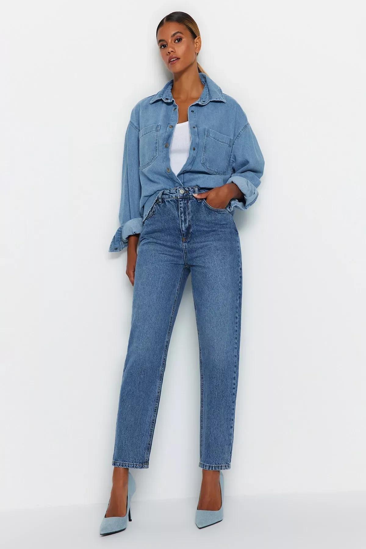 Blue Mom Jeans, Blue, medium
