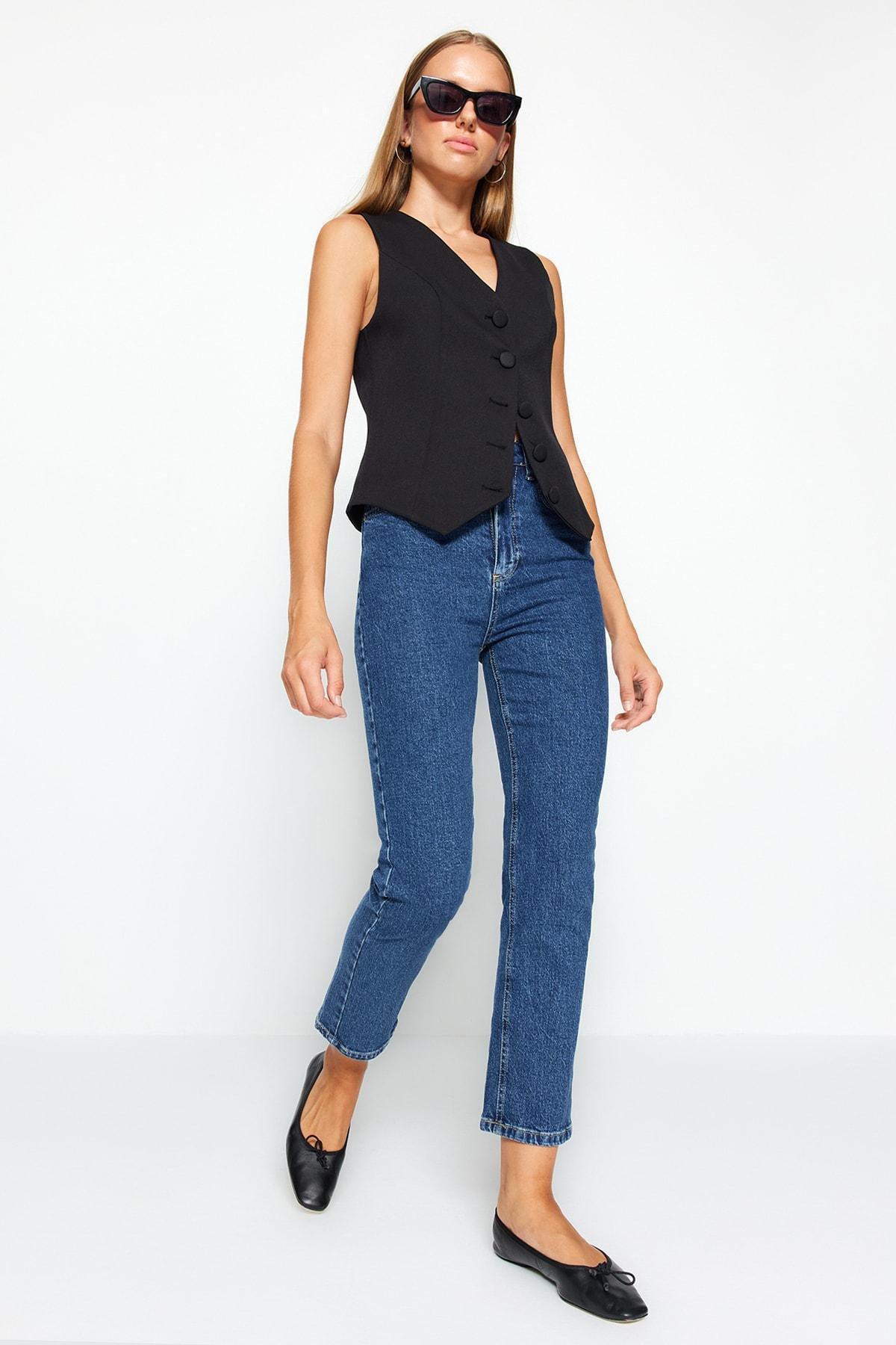 Trendyol - Blue High Waist Comfort Straight Jeans