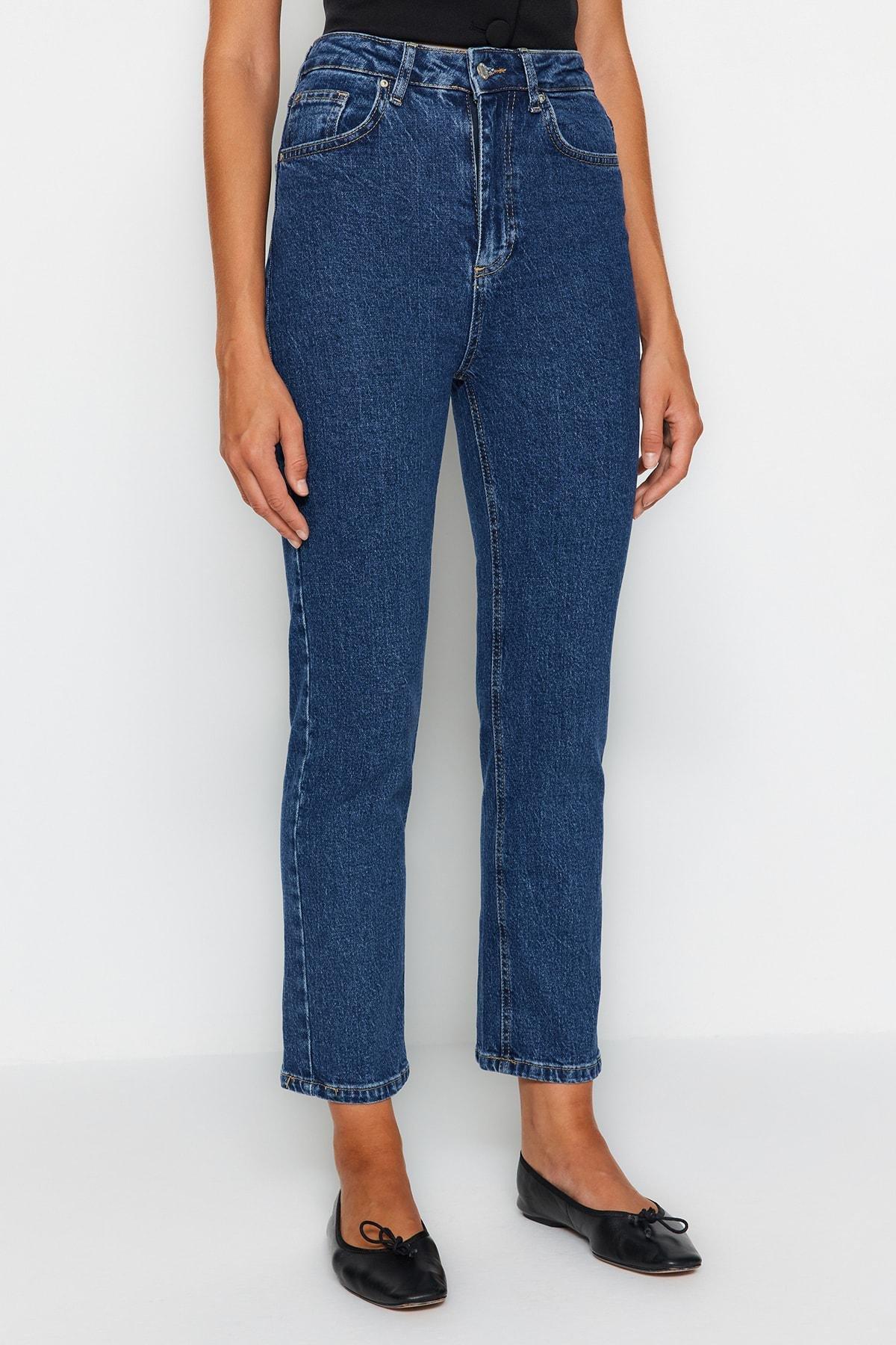 Trendyol - Blue High Waist Comfort Straight Jeans