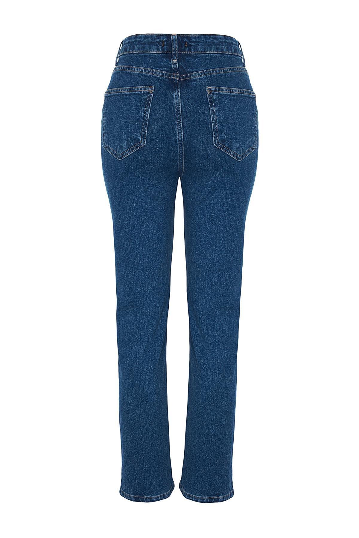 Trendyol - Blue High Waist Comfort Straight Jeans