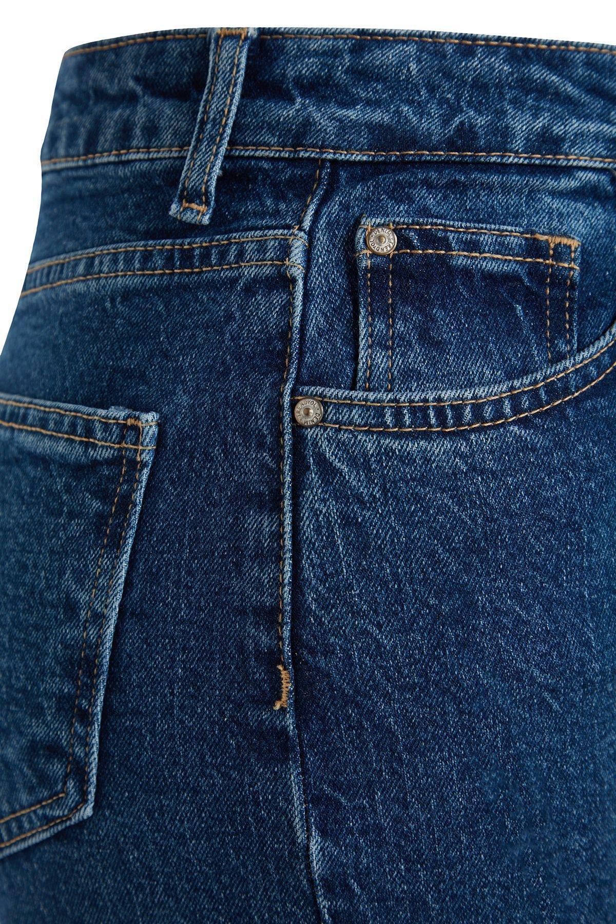 Trendyol - Blue High Waist Comfort Straight Jeans