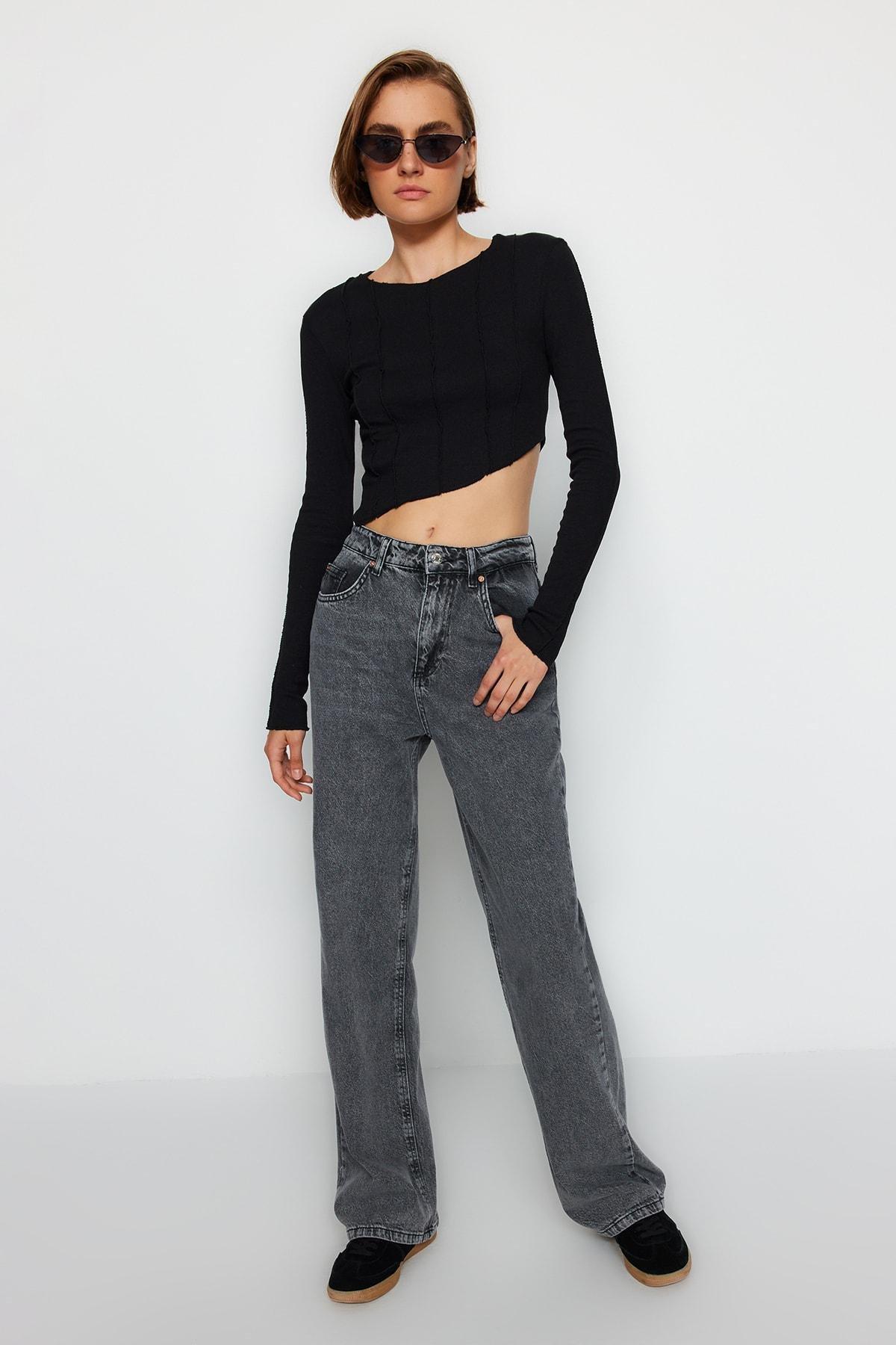 Trendyol - Grey Wide Leg Jeans