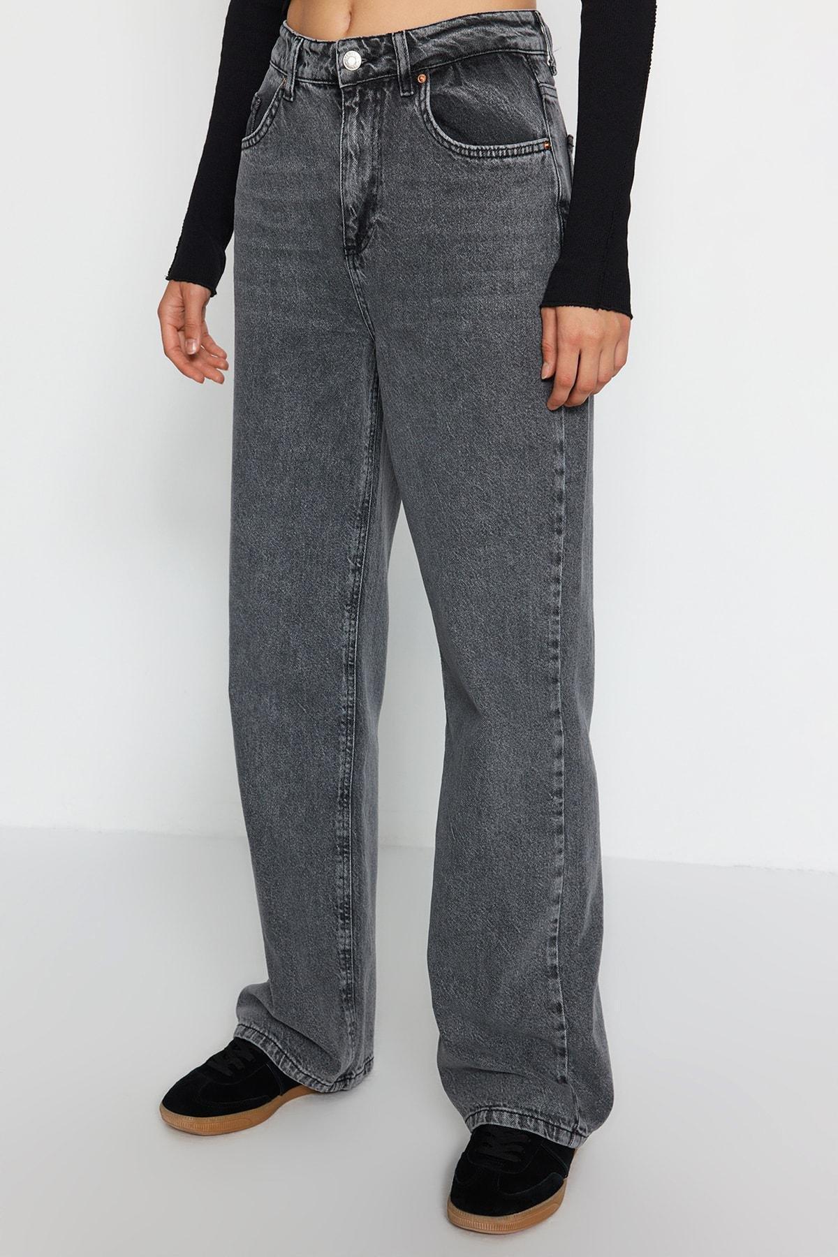 Trendyol - Grey Wide Leg Jeans