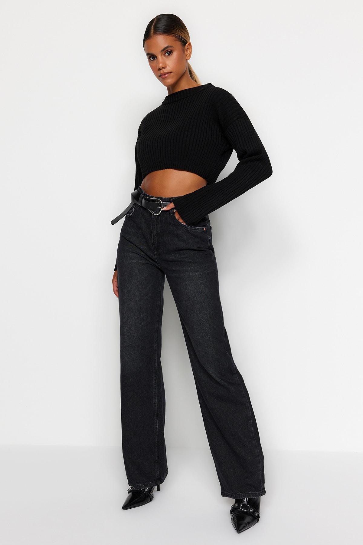 Black Wide Leg Jeans, , large image number 0