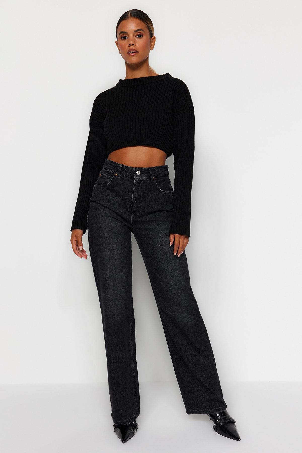 Black Wide Leg Jeans, , large image number 1