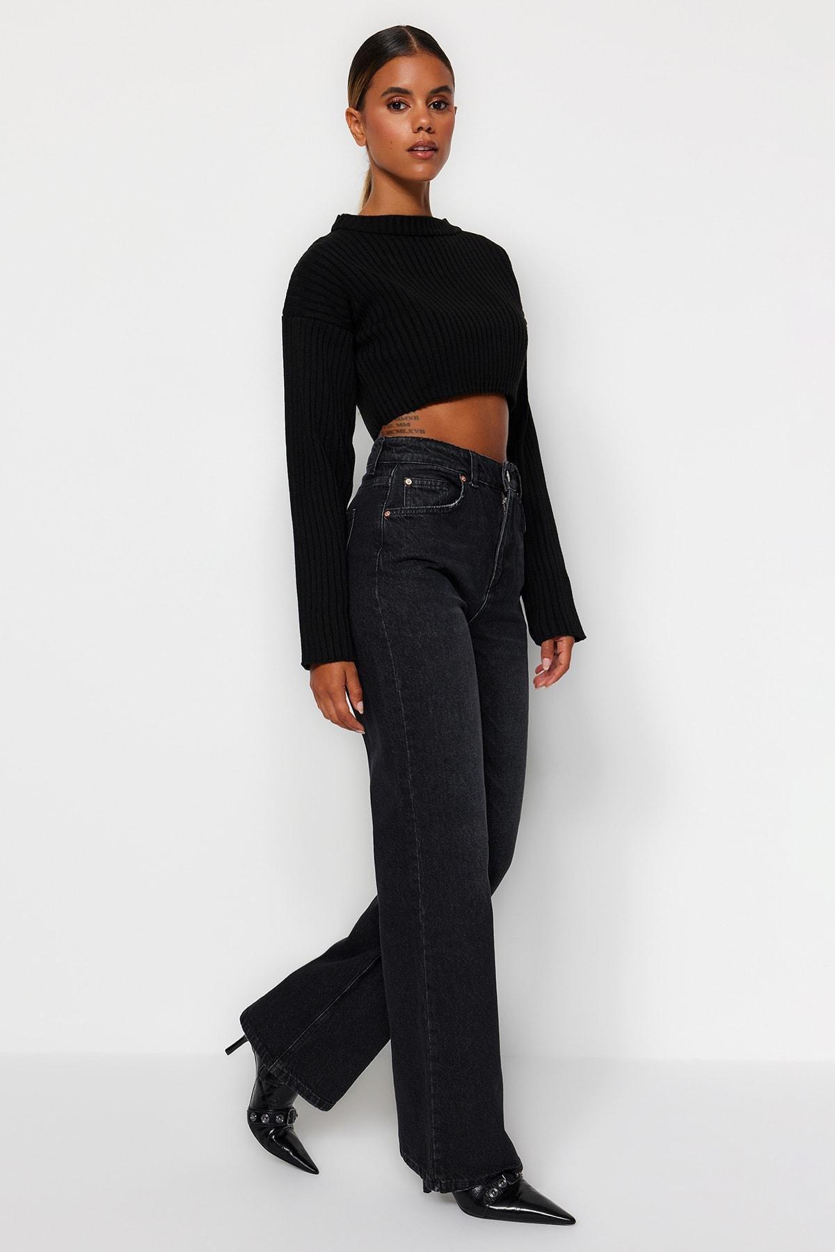 Black Wide Leg Jeans, , large image number 2