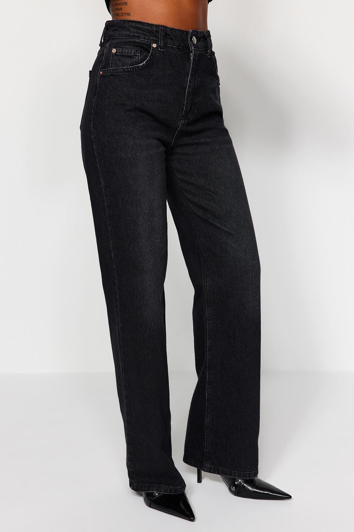 Black Wide Leg Jeans, , large image number 4