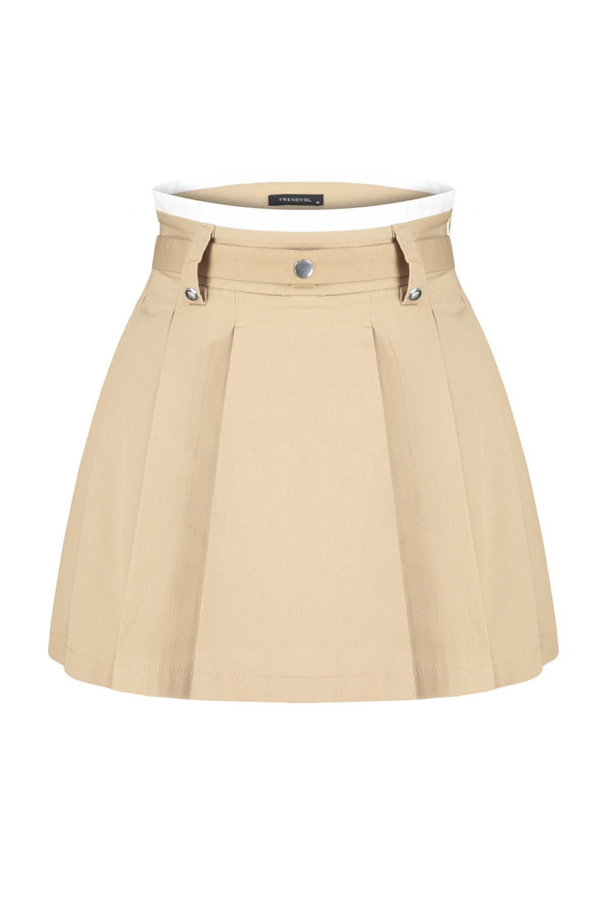Beige Pleated Mini Skirt, , large image number 6