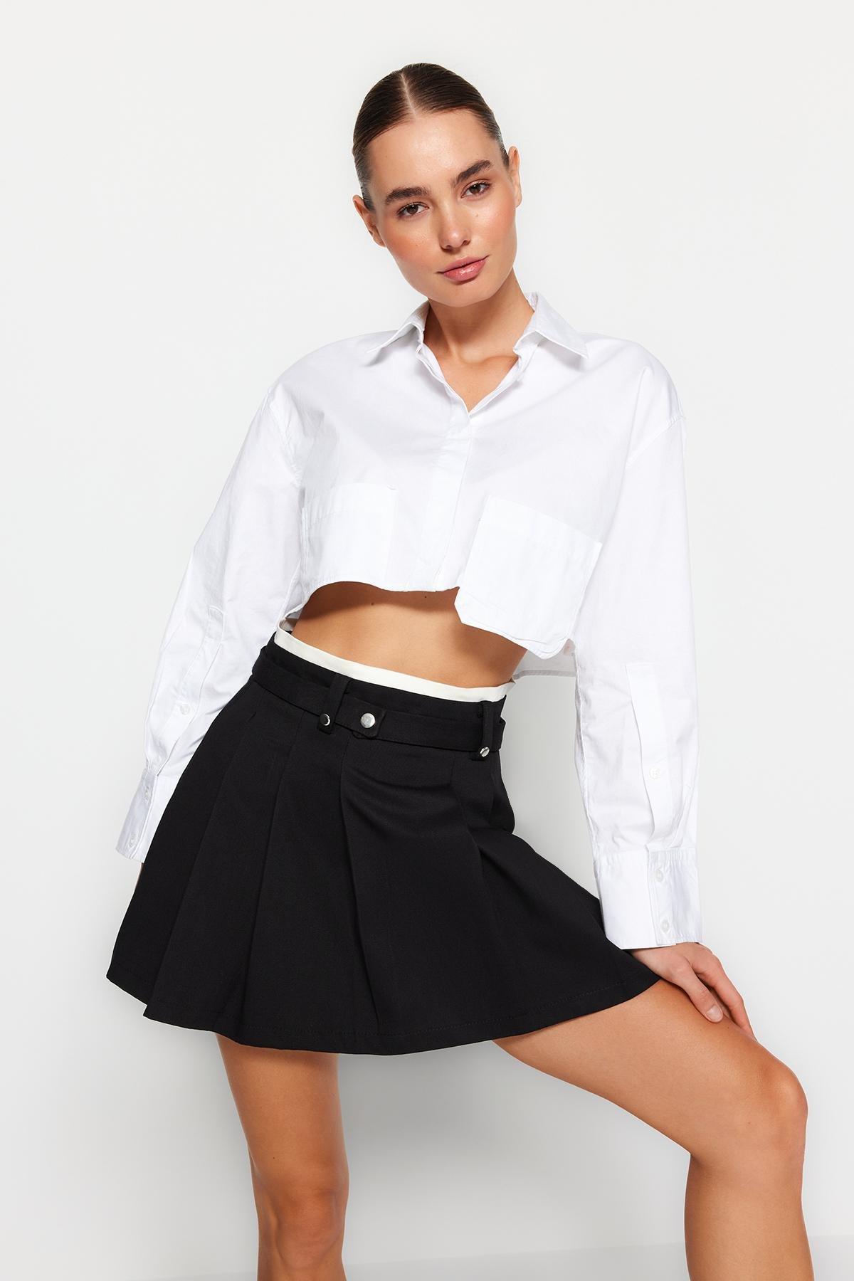 Black Belted Detailed Pleated Mini Skirt, , large image number 2