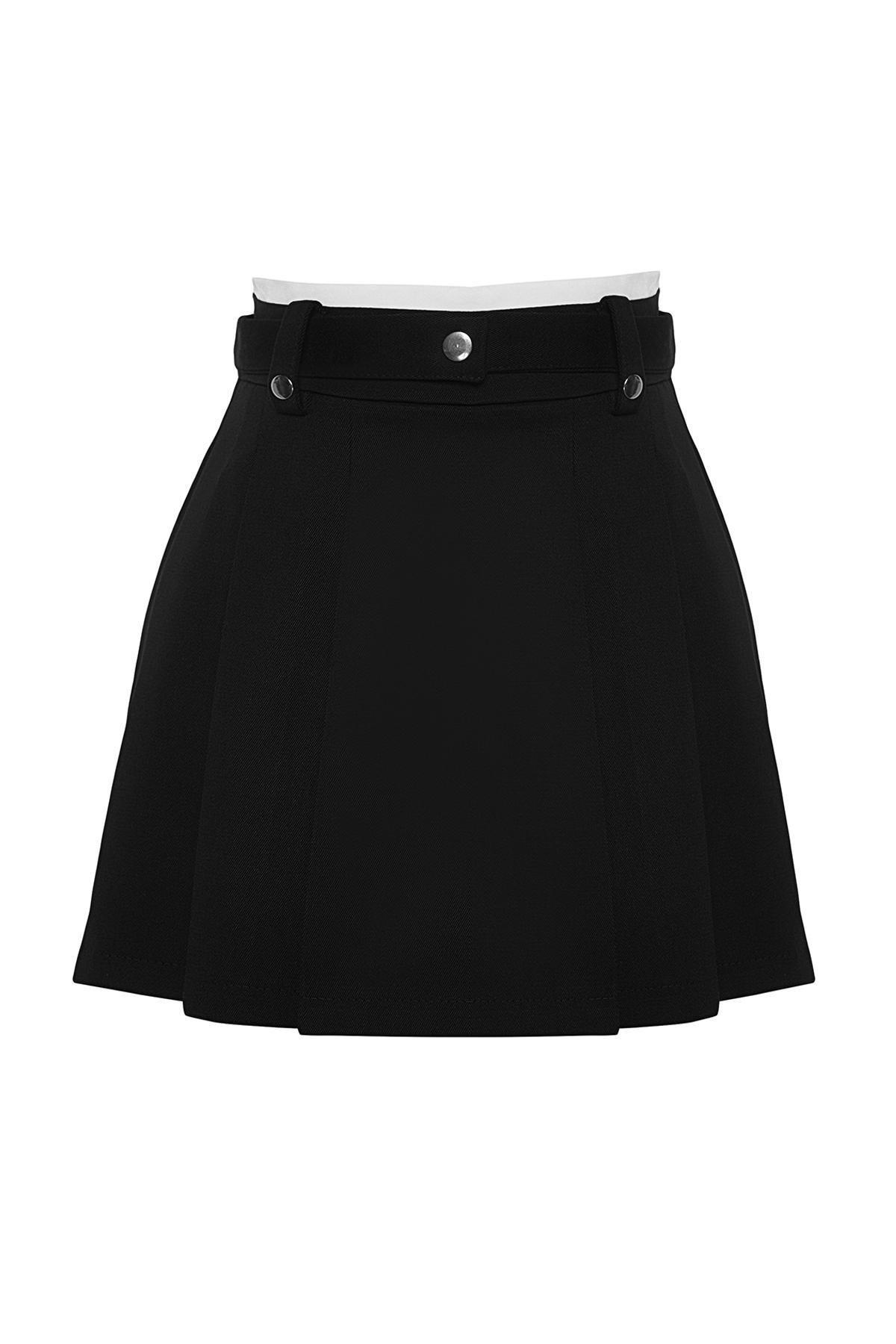 Black Belted Detailed Pleated Mini Skirt, , large image number 6