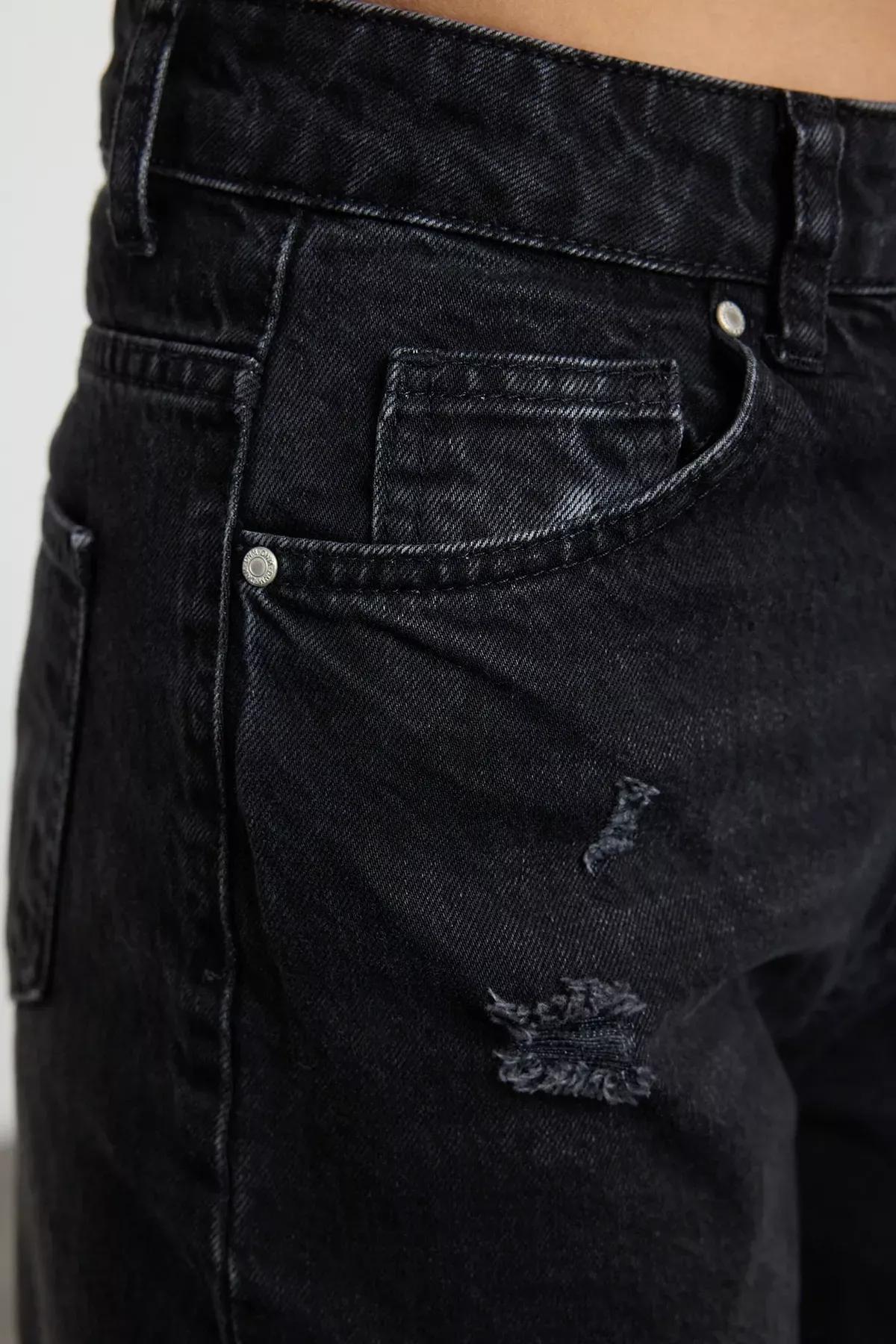 Grey Ripped Long Straight Jeans, , large image number 3