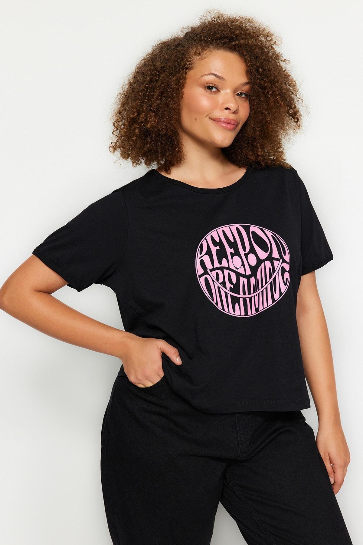 Black Regular Plus Size T-Shirt, , medium