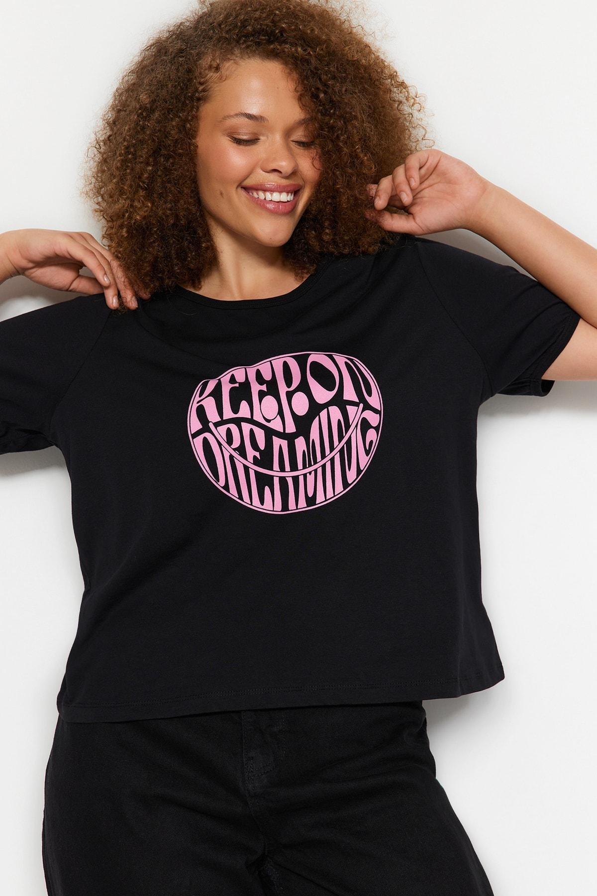 Black Regular Plus Size T-Shirt, , large image number 1