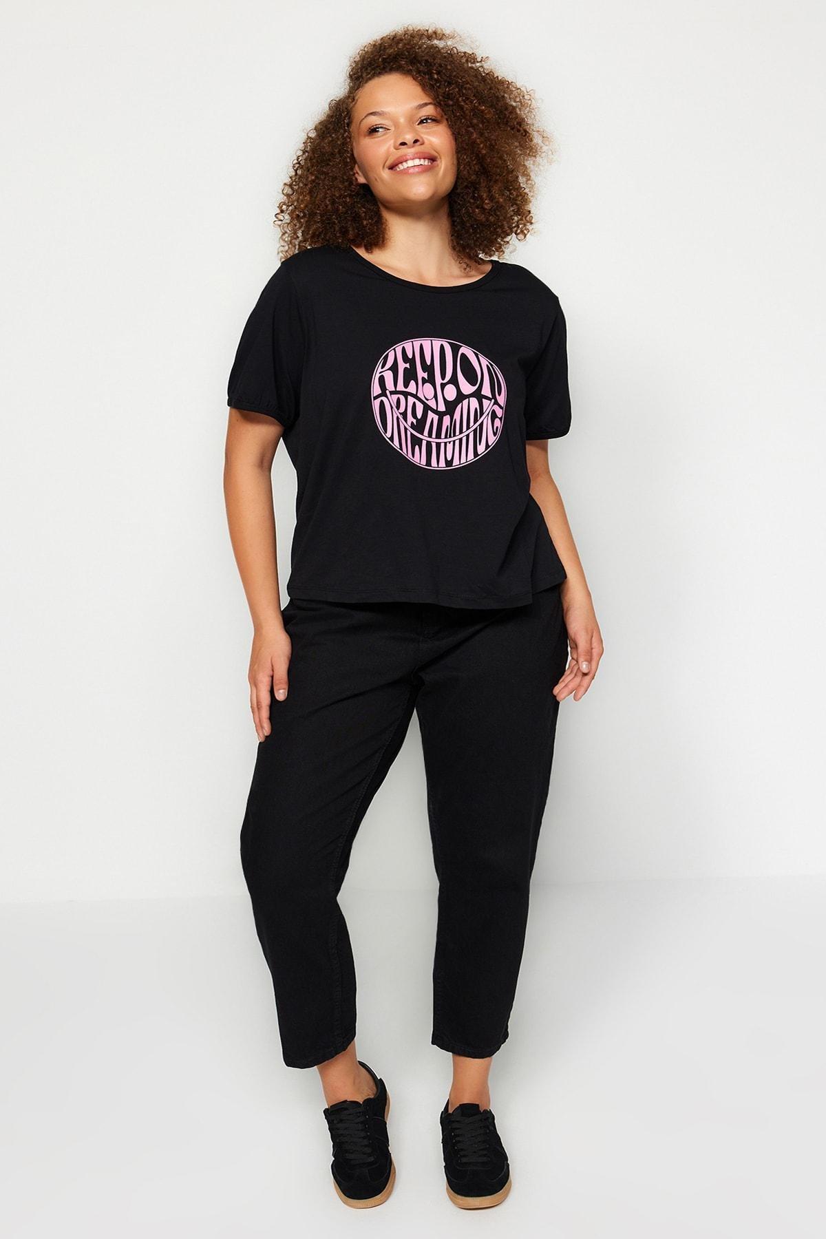 Black Regular Plus Size T-Shirt, , large image number 2