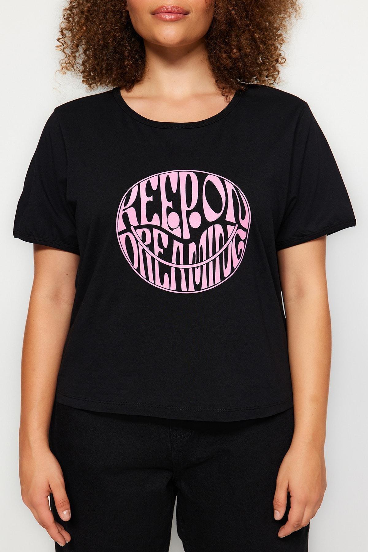 Black Regular Plus Size T-Shirt, , large image number 3